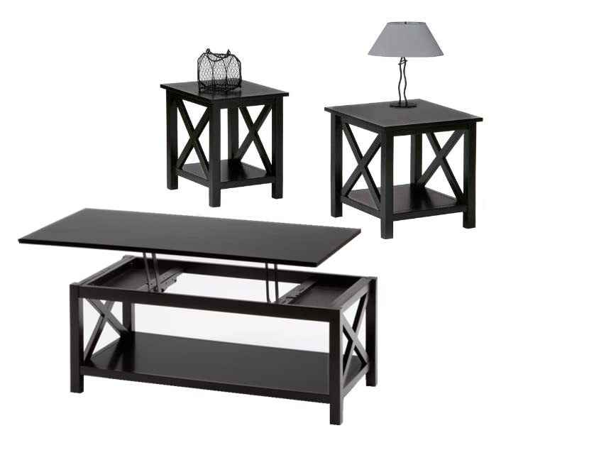 Lift Top Coffee Table and End Table Set - 2-Piece Living Room Furniture with Storage, Modern Black Lift-Top Design for Small Spaces | Perfect for Apartments, Dorms & Home Decor