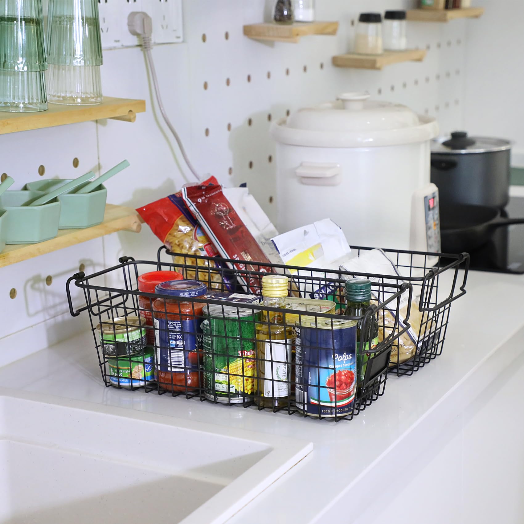 4-Pack XL Stackable Wire Baskets for Organizing - Metal Storage Bins for Pantry, Kitchen, Bathroom | Perfect for Fruits, Vegetables, Food Storage & Cabinet, Countertop, Under Sink Organization | Space-Saving Home & Office Storage Solution