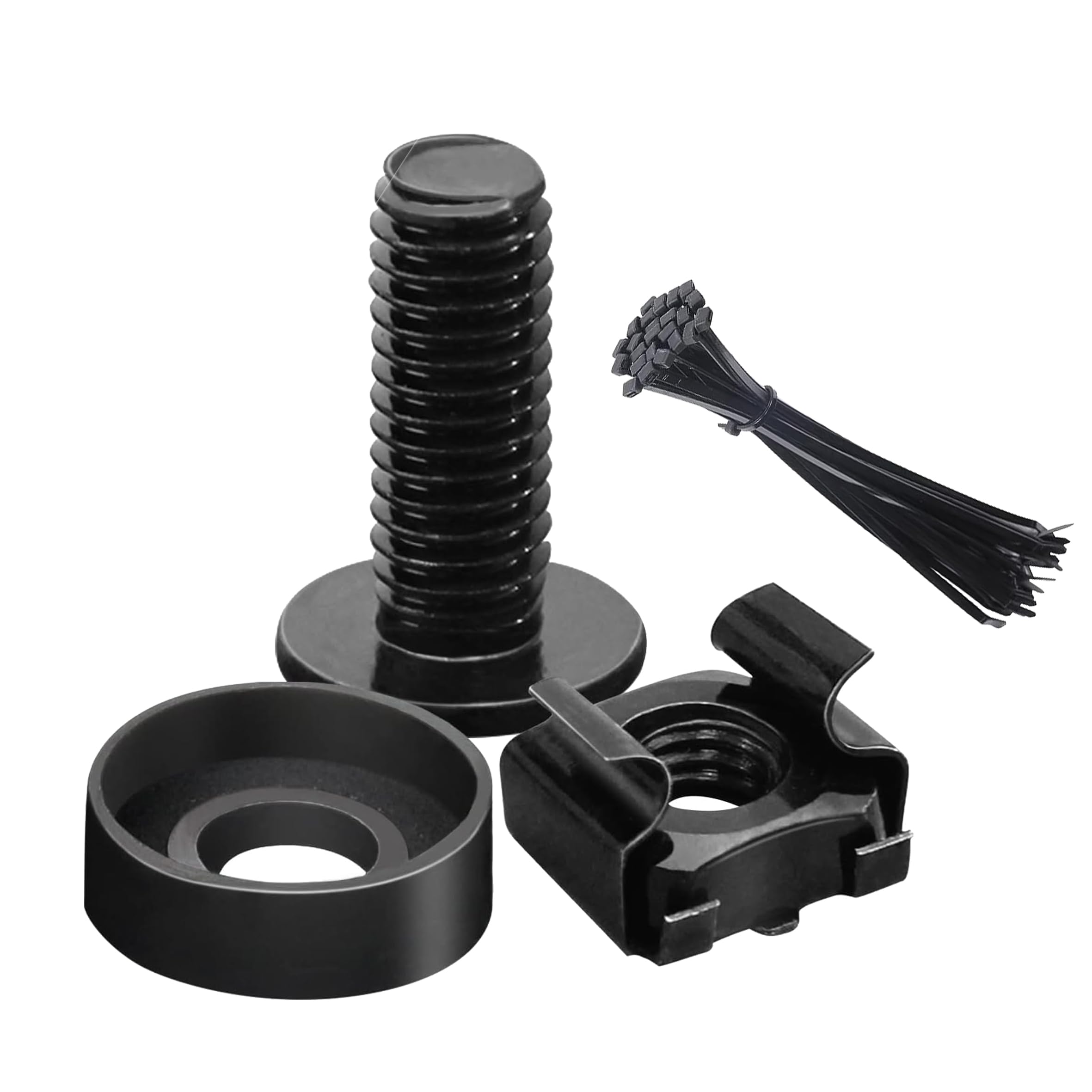 M6 x 16mm Black Server Rack Screws - 50pcs Set with Cage Nuts & Nylon Gaskets for Computer Rack Mount, Server Shelves & Cabinets | Durable Hardware for Data Center, Network Equipment & Home Server Setup