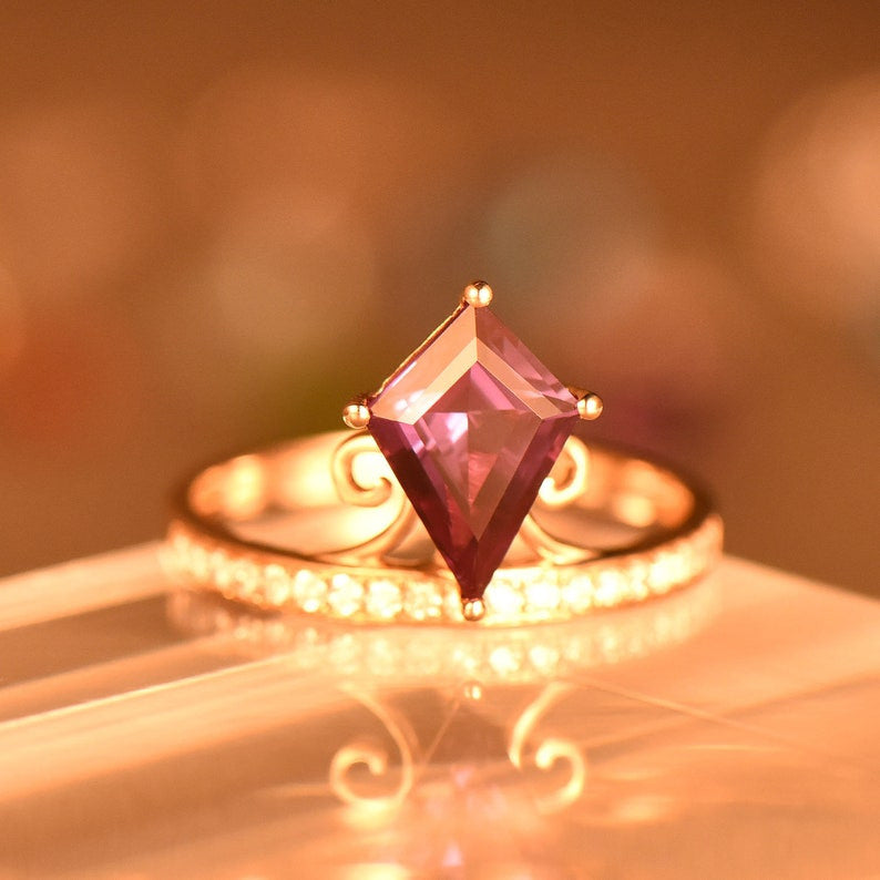 11x8mm Kite Alexandrite Engagement Ring & Half Eternity Diamond Wedding Band in Rose Gold - Perfect for Proposals, Anniversaries & Bridal Jewelry Sets