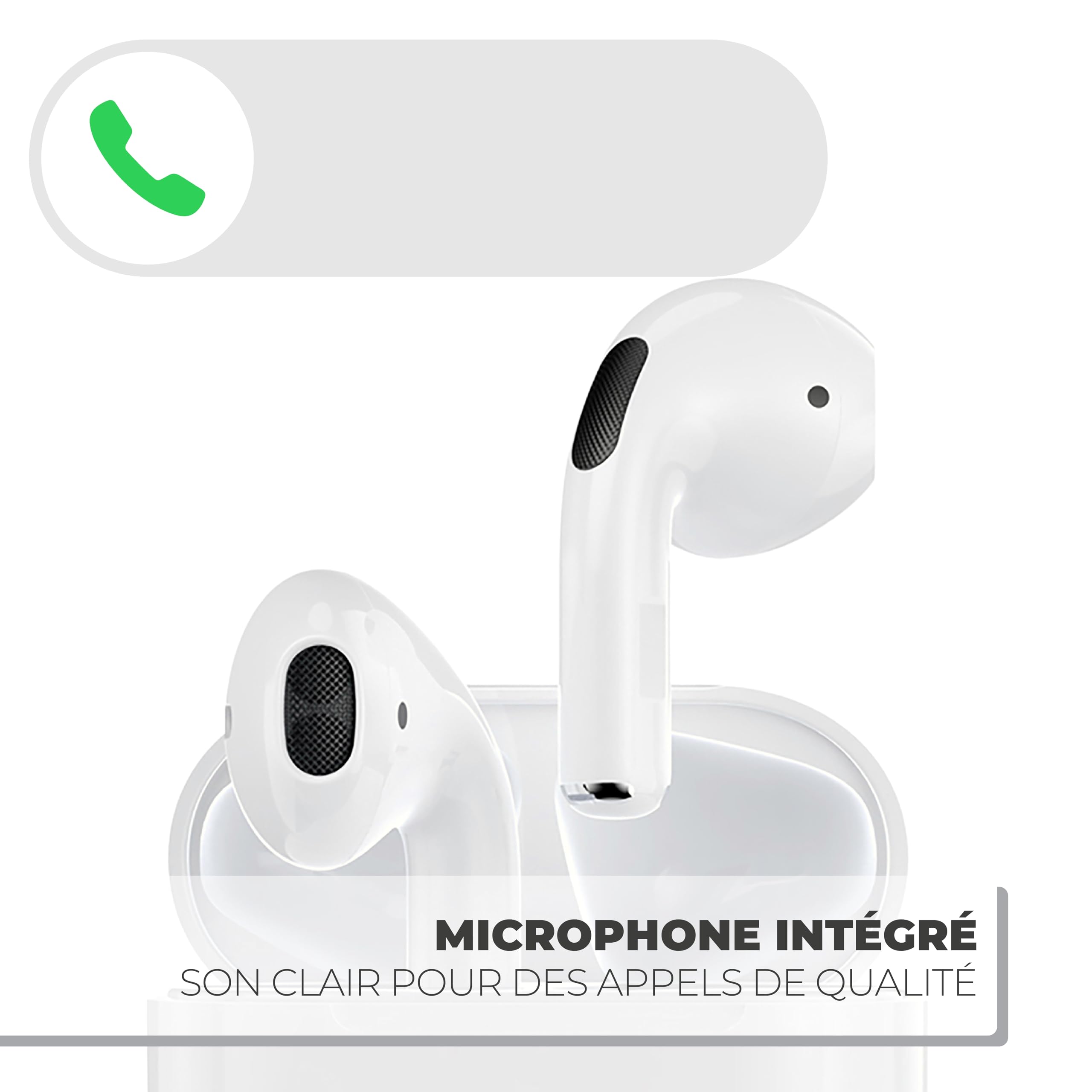 APM 600330 Wireless Bluetooth Headphones with Charging Case - Stereo Sound Earbuds, Noise Cancelling, Soft Silicone Ear Tips - Compatible with iPhone, Android, PC, Tablet - Perfect for Workouts, Commuting & Travel (White)