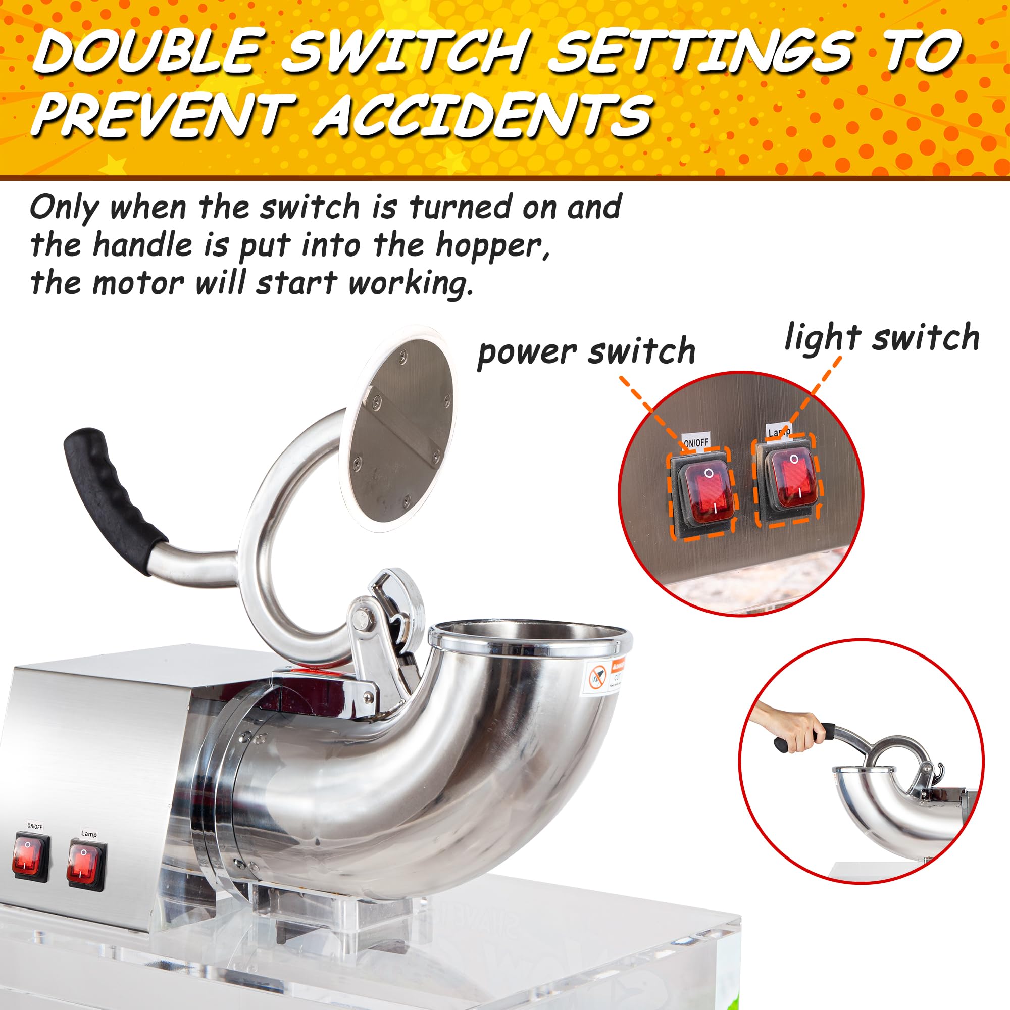 VNN 48L Commercial Snow Cone Machine - 500LB/H High-Capacity Electric Ice Shaver with 300W Motor for Parties, Events & Home Use | Perfect for Snow Cones, Slushies, Margaritas & Frozen Treats at Carnivals, Pool Parties & Backyard BBQs