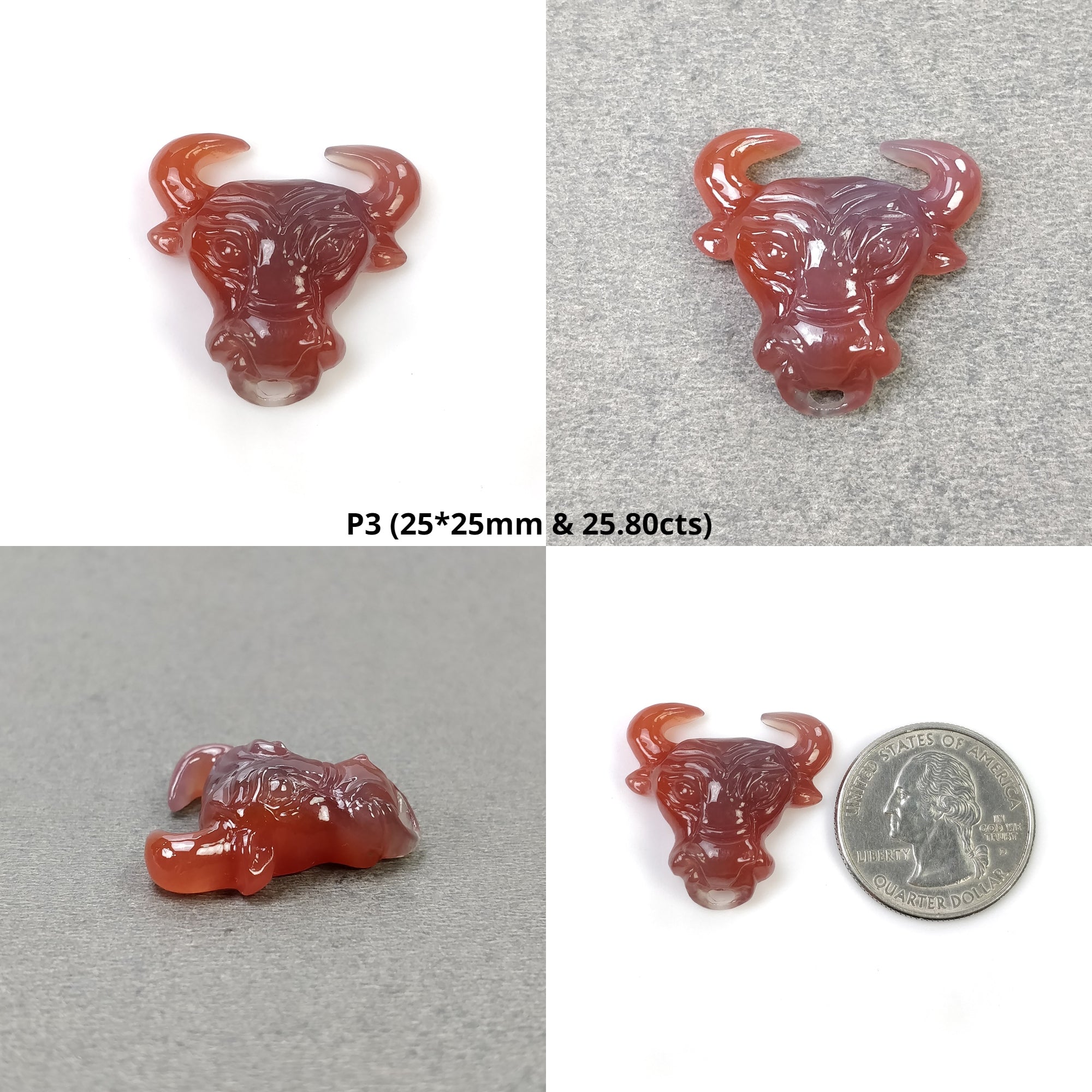 Natural Untreated Orange & Grey Agate Gemstone Carving - Handcrafted Owl & Bull's Face Figurine for Home Decor, Meditation & Spiritual Gifts