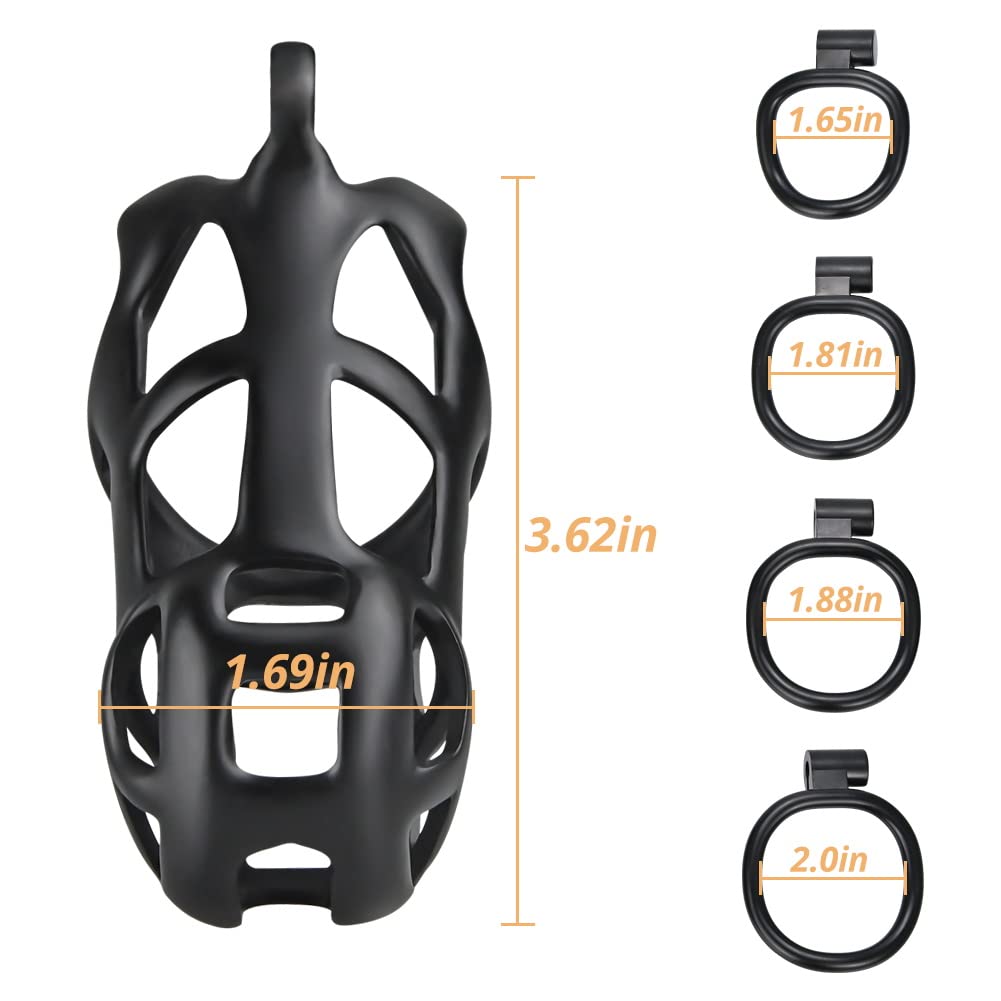 Premium Male Chastity Device - Adjustable Cock Cage with 4 Sizing Rings for Penis Training & BDSM Play | Comfortable Resin Chastity Lock | Perfect for Couples Bonding & Male Enhancement (Black)