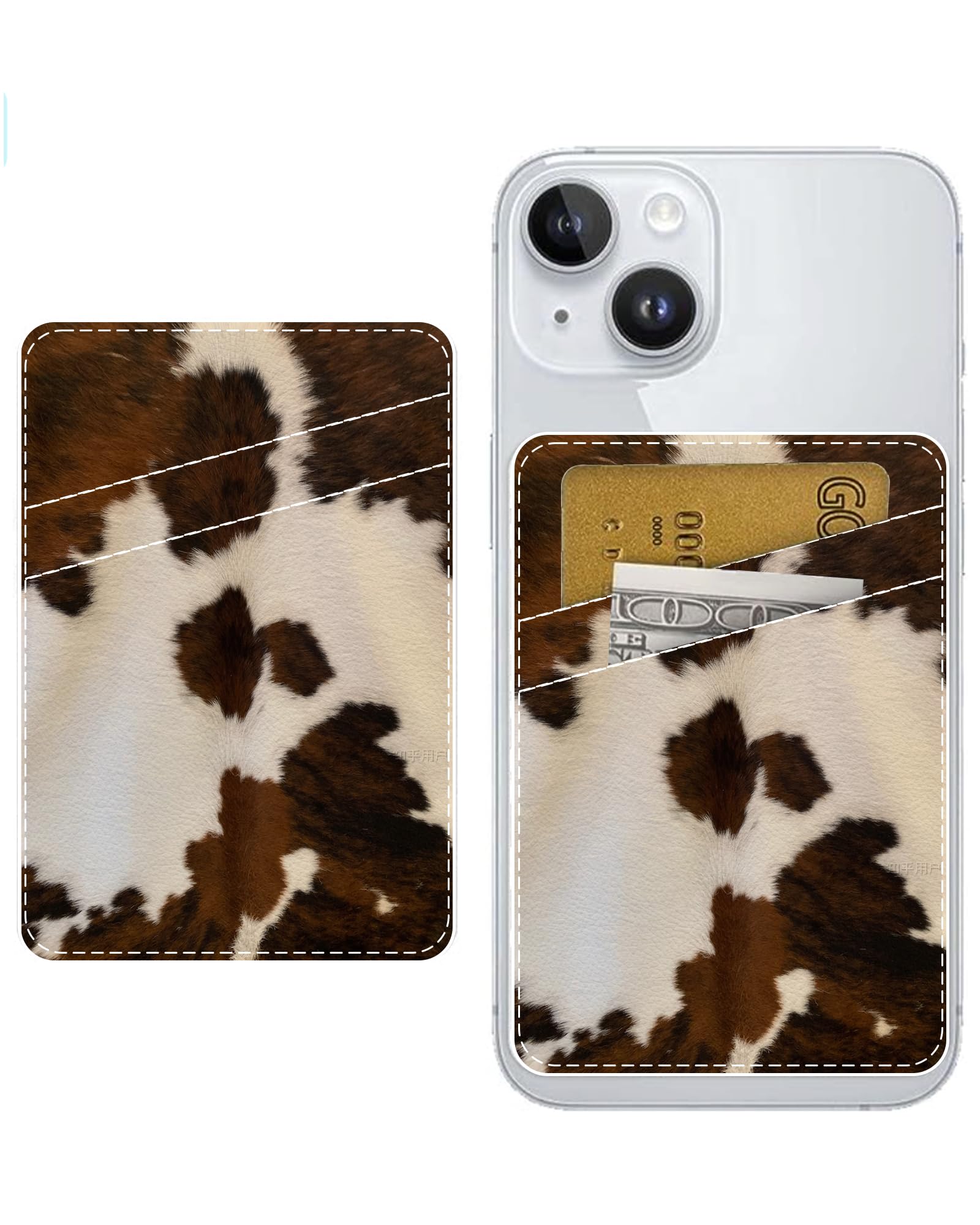 Retro Cow Print Leather Phone Card Holder - Adhesive Wallet Stick On for Back of Phone, Cute Credit Card Holder Compatible with Most Cell Phone Cases - Perfect for Travel, Shopping, and Daily Use