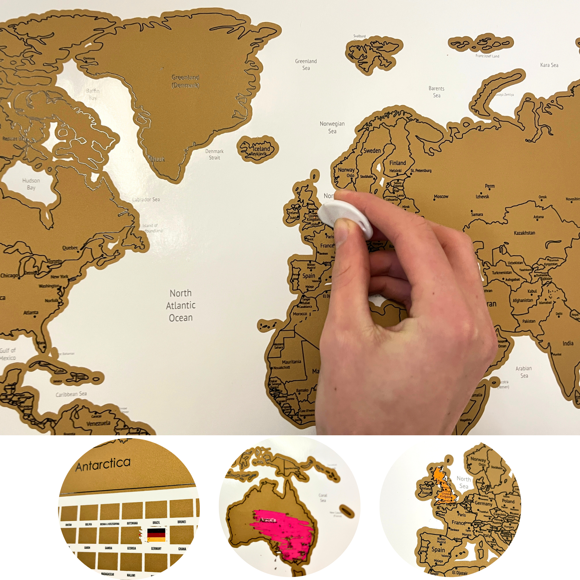 Gleneagles Scratch Off World Map Poster with Flags - White | Travel Tracker & Adventure Gift for Travel Lovers | Perfect for Home, Office & Classroom Decor