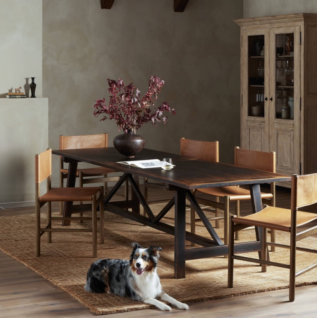 1500 Km Dining Table - Aged Brown Veneer Finish - Perfect for Farmhouse, Rustic & Modern Dining Rooms