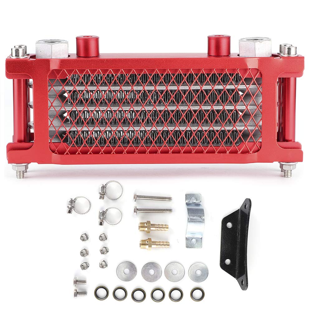 Qiilu Motorcycle Oil Cooler - High Performance Red Radiator Cooling System for 100-250CC Off-Road Vehicles (85x200x45mm) | Durable Heat Dissipation for Dirt Bikes & ATVs | Off-Road Racing & Adventure Riding Accessory