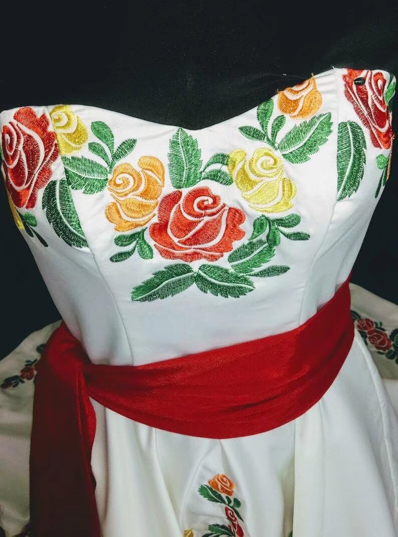 Elegant Rose Embroidered Quinceanera Dresses for Girls - Strapless Satin Hi-Low Formal Gown | Perfect for Sweet 16, Quinceañera & Prom Parties 2025