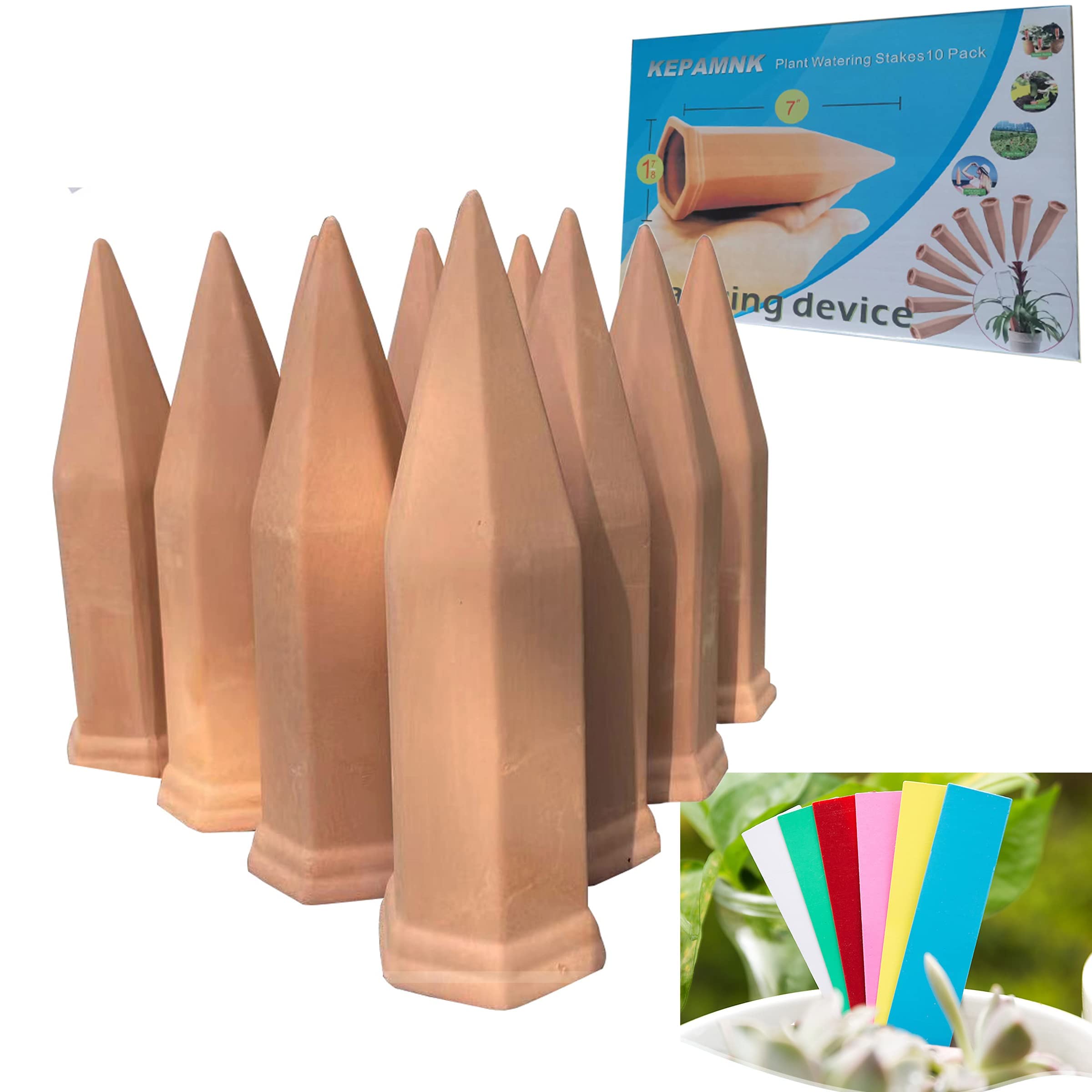 Automatic Plant Watering Device - Slow Release Clay Watering Spikes for Indoor & Outdoor Plants | Holiday Wine Bottle Drip Irrigation System | Perfect for Vacation Care, Potted Plants & Garden Use (10 Pack, Includes PVC Label & Free Gift)