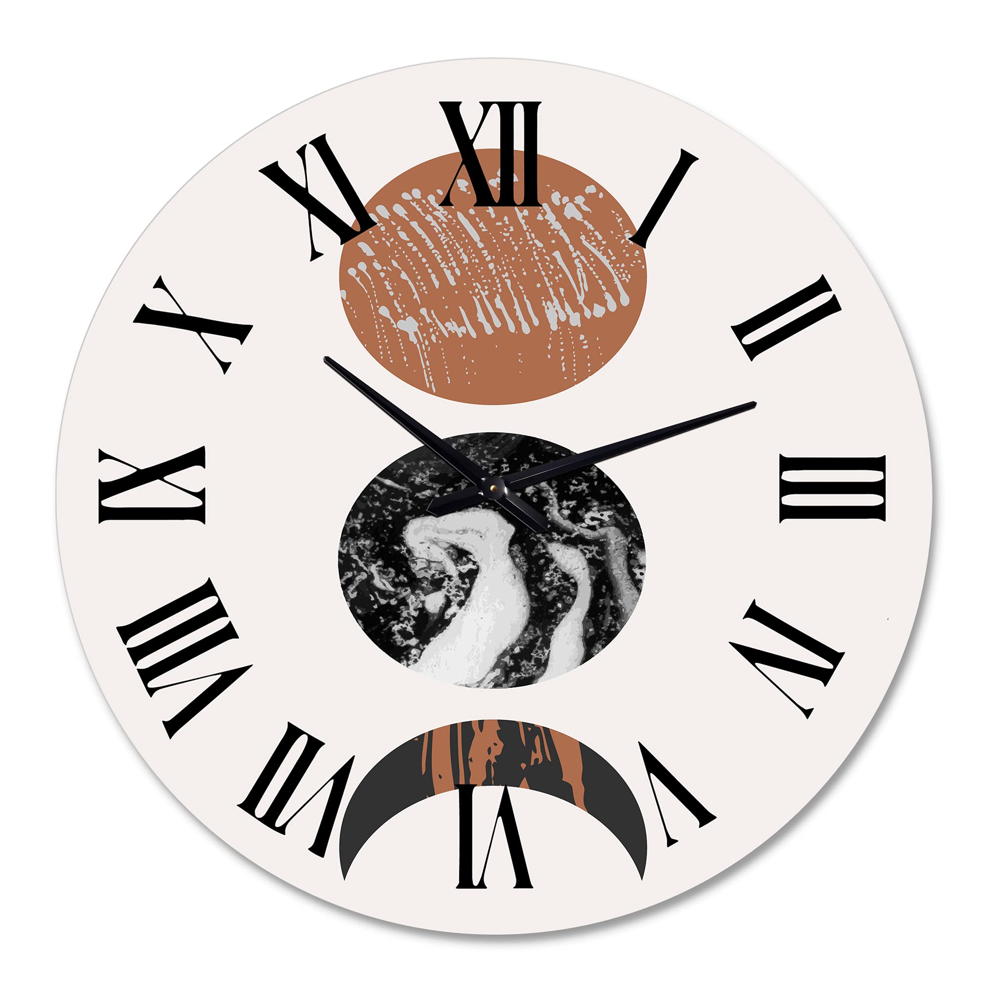 Modern Abstract Wall Clock - Retro Sun and Moon Design, Large Fractal Art Decor for Bedroom, Living Room & Office | Silent Non-Ticking Home Décor