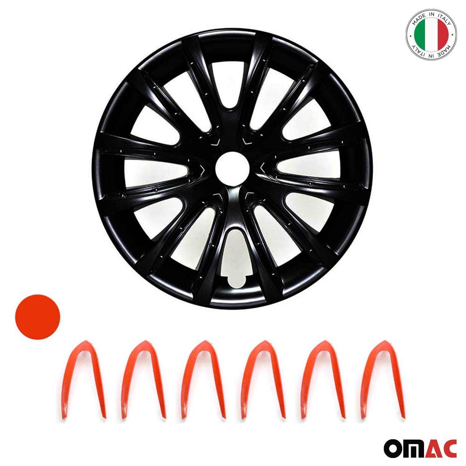 OMAC 16 Inch Black & Red Matte Wheel Covers (Set of 4) - Premium Snap-On Hub Caps for Toyota Sienna - Durable R16 Rim Covers Replacement Accessories - Perfect for Car Upgrades & Off-Road Protection