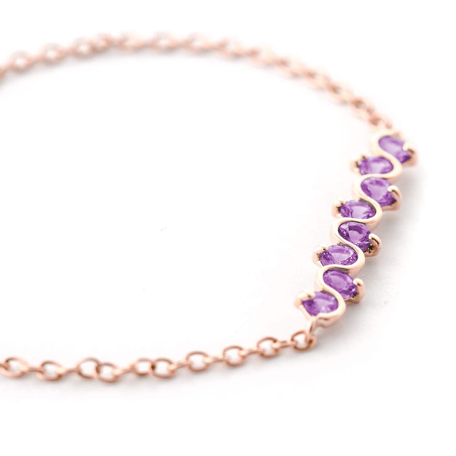 14K Solid Rose Gold Bracelet with 1.55ct Natural Amethyst - Elegant Dainty Jewelry for Women, Gift for Her, Birthday, Anniversary & Special Occasions