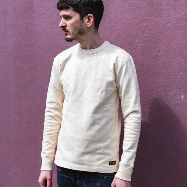 Iron Heart IHTL 1501 11oz Premium Cotton Knit Long Sleeve Crewneck Sweater for Men - Cream - Warm & Comfortable Winter Pullover for Casual Wear & Outdoor Activities