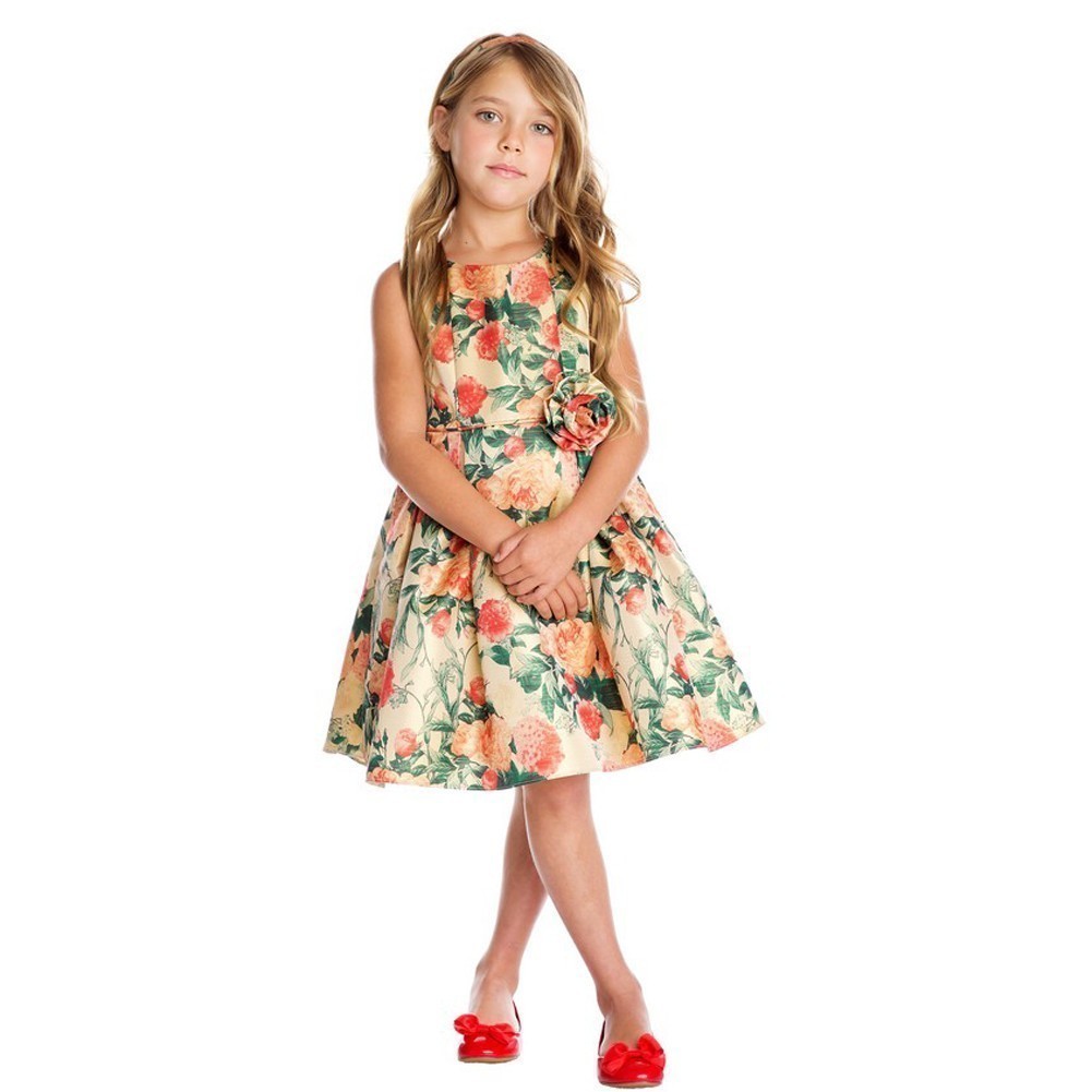 Gold Floral Print Junior Bridesmaid Dress for Big Girls - Size 7-12 | Perfect for Garden Weddings, Formal Events & Special Occasions