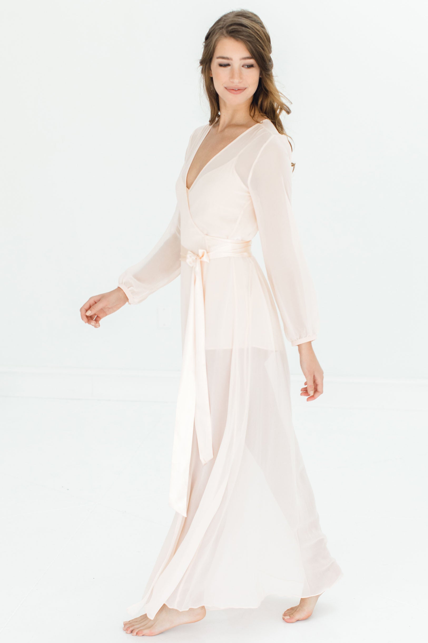 Nina Silk Chiffon Wrap Robe - Luxurious Blush Pink Kimono Style Bathrobe for Women | Perfect for Spa, Bridal Shower & Relaxing at Home