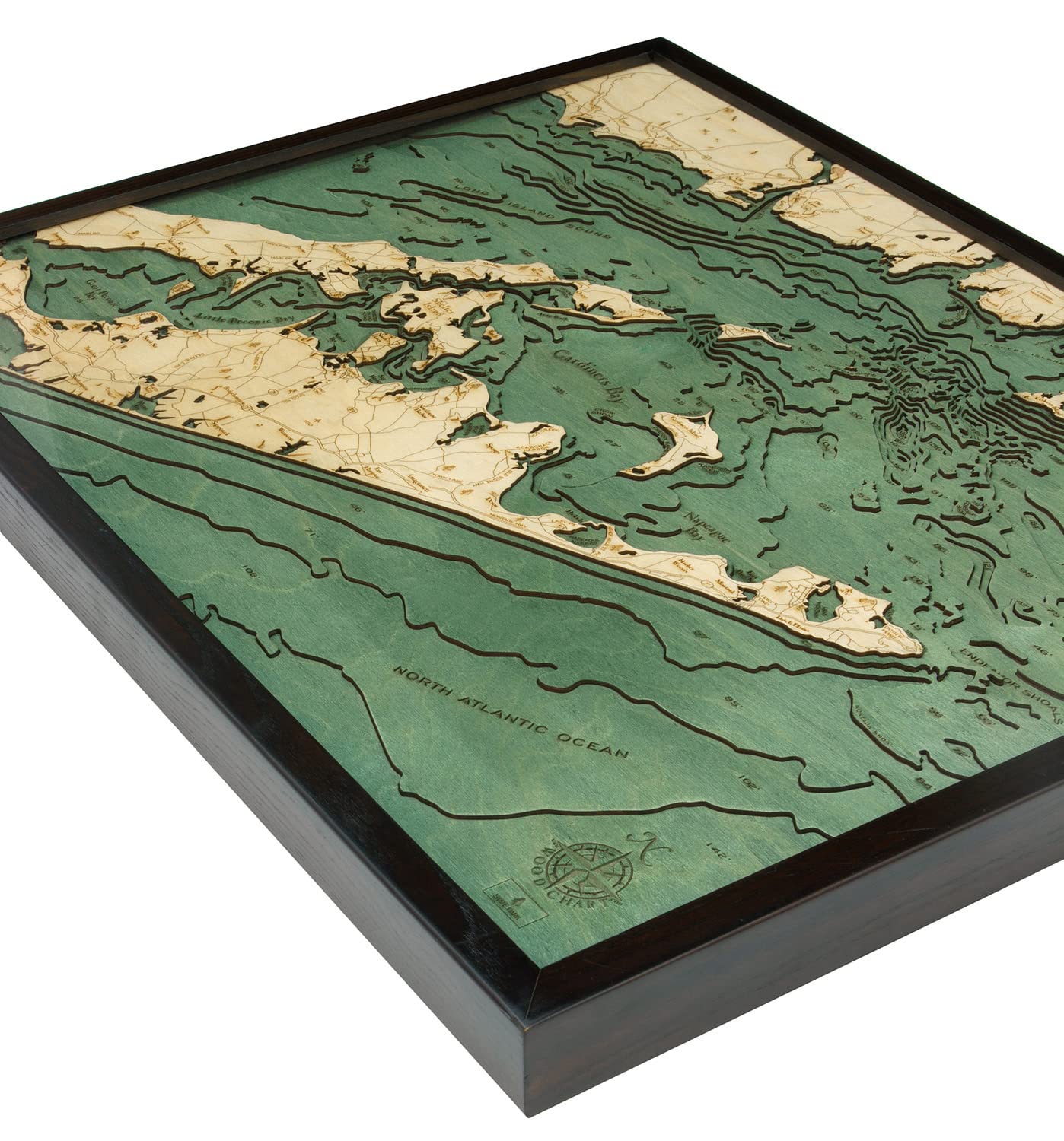 3D Nautical Wood Chart of Long Island Sound & The Hamptons - 24.5
