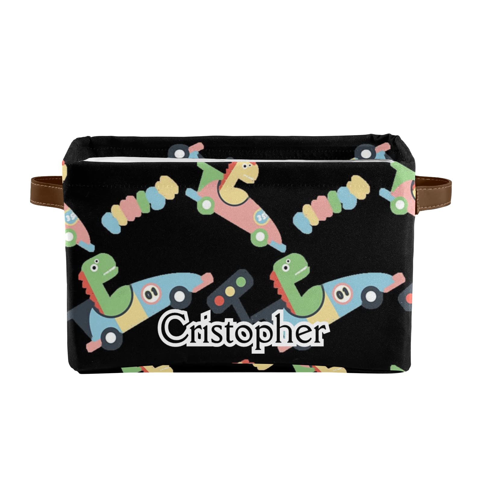 Custom Dinosaur Collapsible Storage Bins - Personalized Decorative Organizer Basket with Handles, 1-Pack Rectangular Closet Storage for Kids Room & Nursery Organization