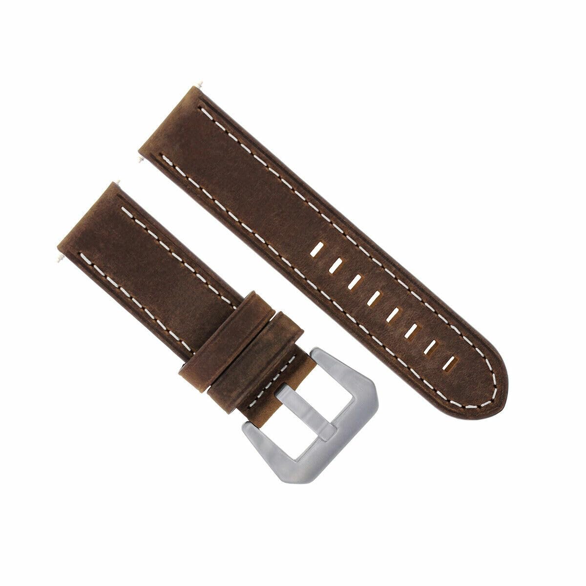 24mm Genuine Cow Leather Watch Band Strap - Compatible with Breitling Colt & Avenger Watches - Brown Leather with White Stitching - Premium Replacement Strap for Men's Luxury Watches (Business, Casual & Formal Occasions)