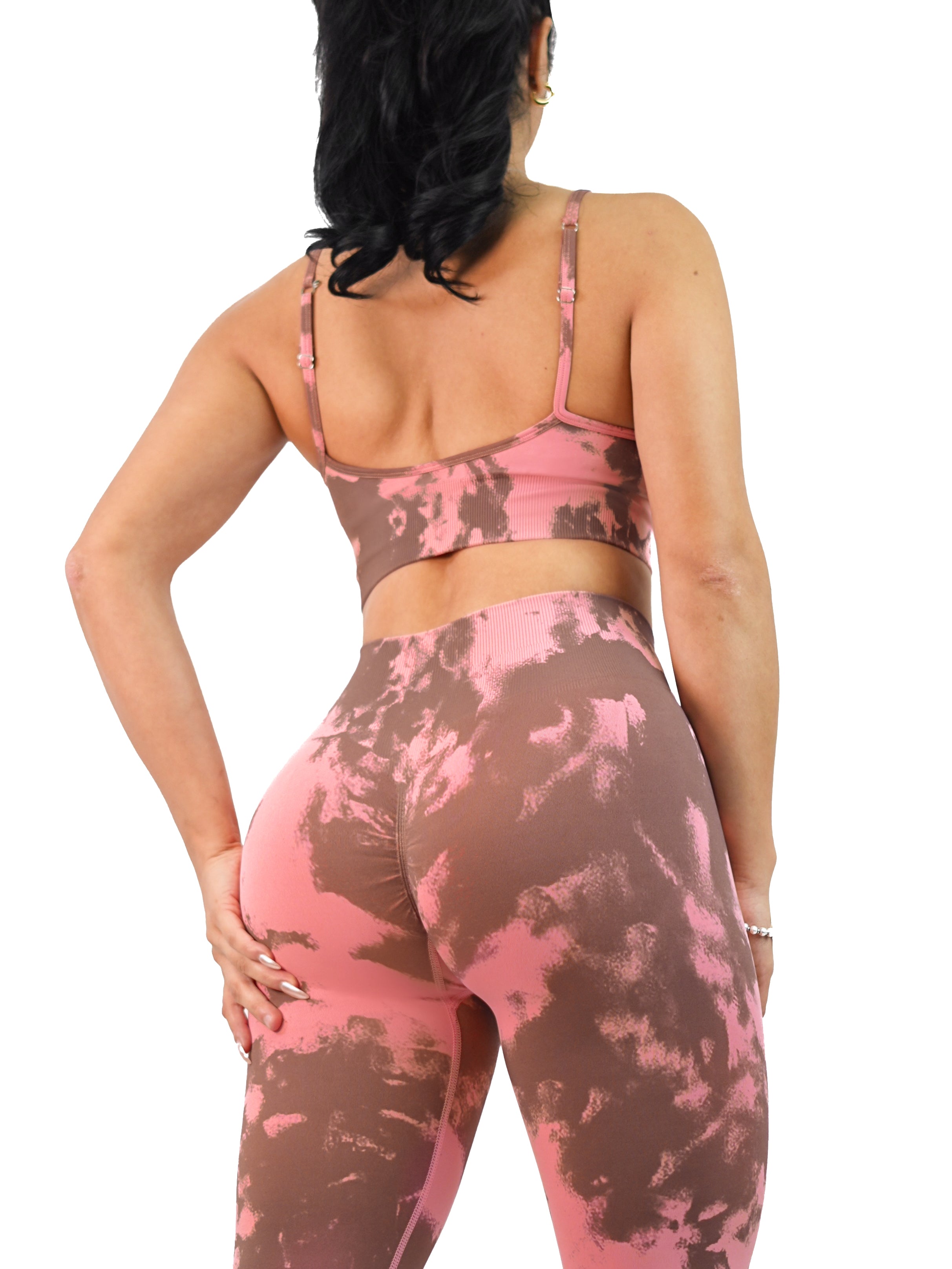 High-Performance Body Paint Sports Bra for Women - Pink & Brown - Moisture-Wicking & Supportive for Yoga, Running & Gym Workouts