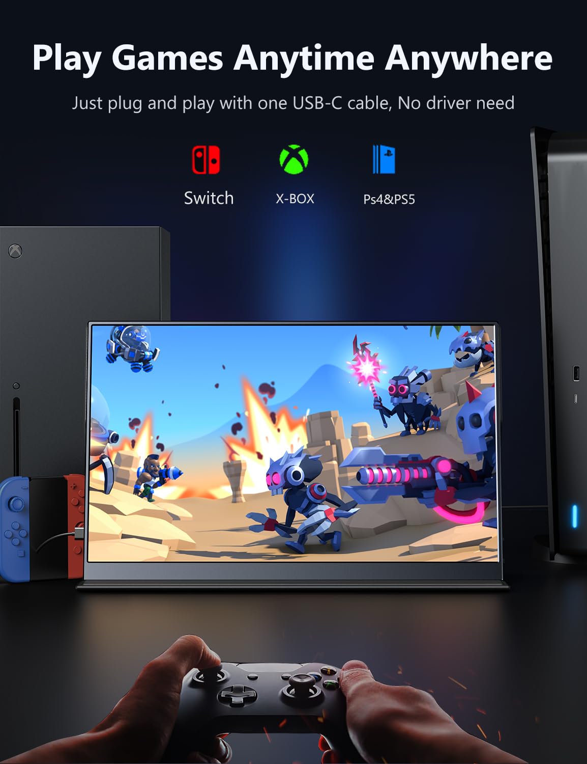 MagicRaven 15.6'' Portable Monitor - Full HD 1080P USB-C HDMI External Display with HDR & Eye Care, Ultra-Thin Lightweight Second Screen for Laptop, PC, Mac, Phone, Xbox, Switch & PS5 - Perfect for Work, Gaming & Travel