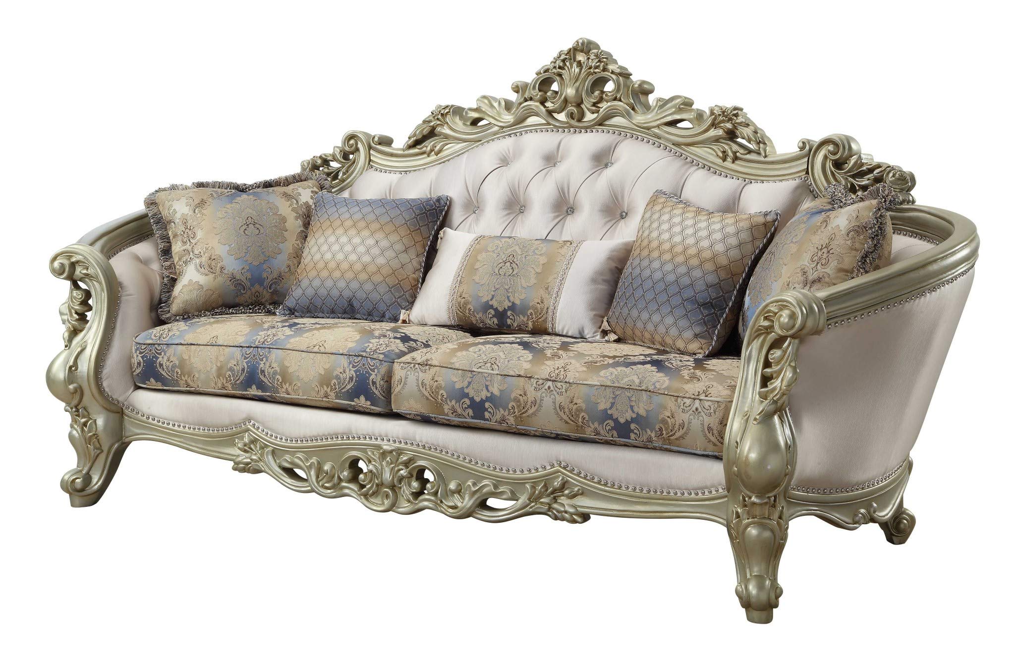 Antique White Upholstered Fabric Sofa with 5 Pillows - 40x97x47 Inches, Poly-Resin Frame - HomeRoots Decor for Living Room, Lounge & Home Theater Seating