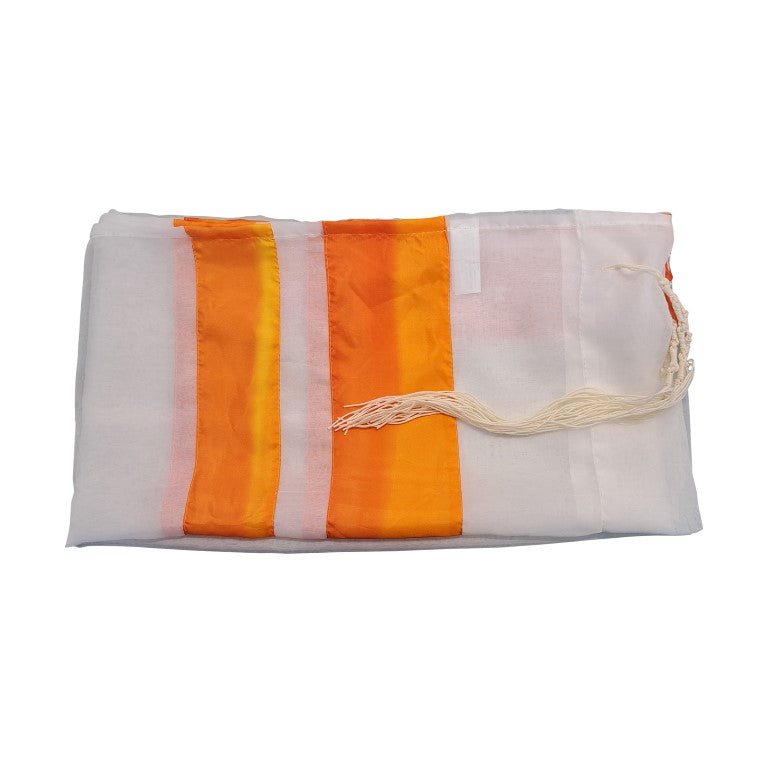 Elegant Orange Silk Striped Tallit for Women & Girls | Bat Mitzvah Prayer Shawl | Perfect for Synagogue Services & Jewish Ceremonies