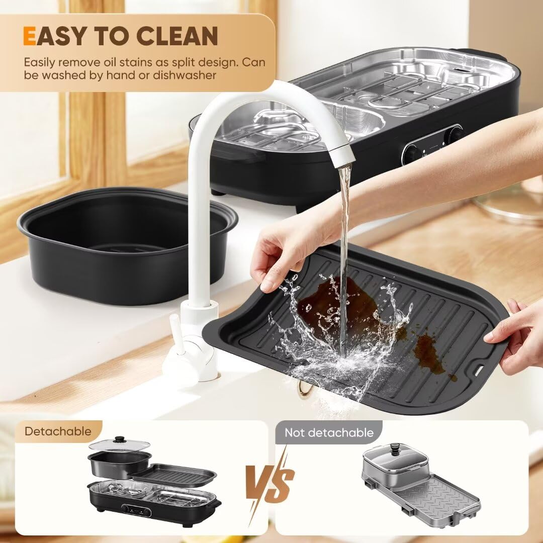 Electric Hot Pot with Grill - Korean BBQ & Shabu Shabu Combo, Non-Stick Removable Pot, Adjustable Temperature Control for Indoor Cooking | Perfect for Family Gatherings, Dinner Parties & Asian Cuisine Lovers