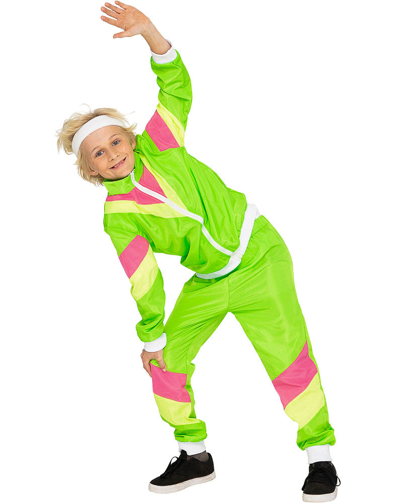 80s Retro Neon Tracksuit for Kids - Vintage 80s Style Jogging Suit with Bright Neon Colors - Perfect for Halloween Costume, 80s Theme Party & Dance Performance