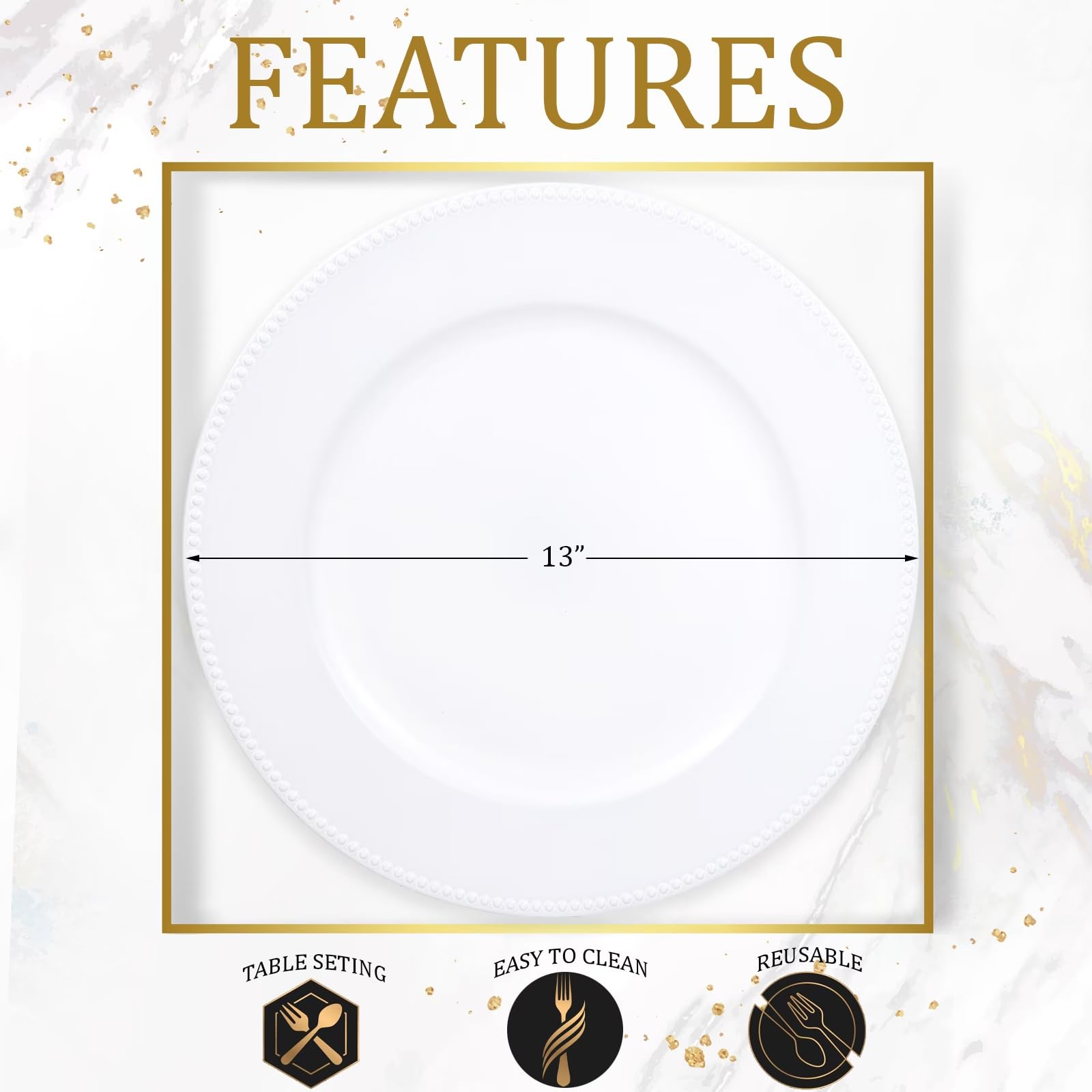 12-Pack White Beaded Charger Plates - 13