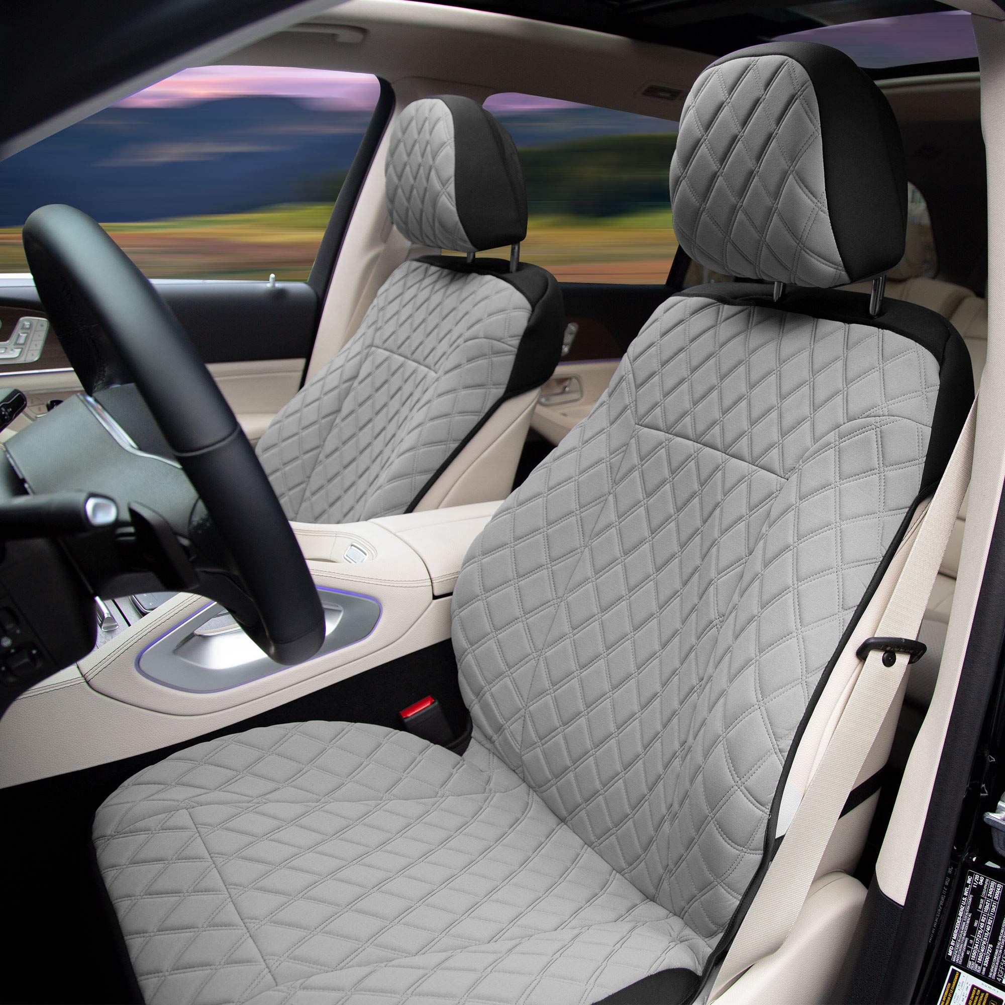 Premium FH Group Car Seat Covers - Diamond Stitch Neosupreme Front Seat Cover Set (Gray) | Universal Fit for Cars, Trucks & SUVs | Waterproof & Non-Slip Protection | Perfect for Daily Commute, Road Trips & Family Travel