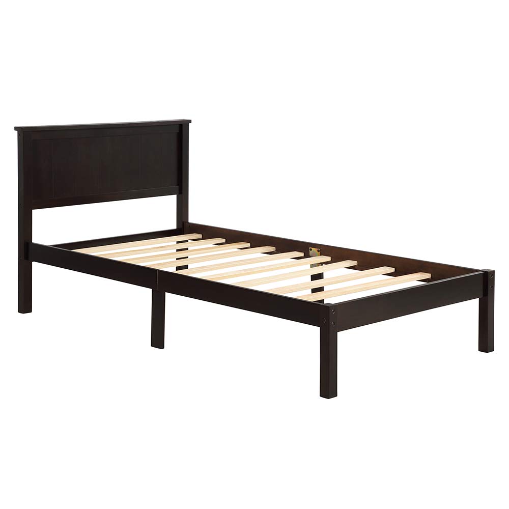 Rockjame Premium Wood Twin Platform Bed Frame with Headboard - Sturdy Slat Support, Easy Assembly, No Box Spring Needed - Perfect for Small Bedrooms, Guest Rooms & Dormitories