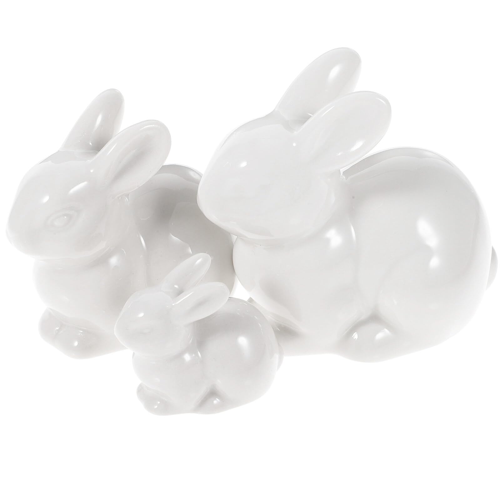 3Pcs Ceramic Bunny Statues - Easter Bunny Figurines, Porcelain Rabbit Decor for Table, Shelf & Desktop - Modern Home & Office Decor for Easter, Spring & Gift Giving