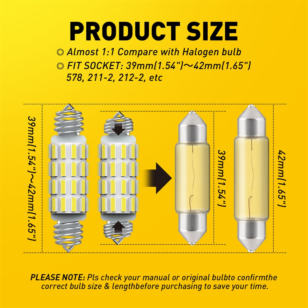 AUXITO 578 LED Festoon Bulb - 211-2 & 212-2 Replacement - Bright Interior Lights for Car Dome, Trunk, and Map Lights - Energy Efficient & Long Lasting