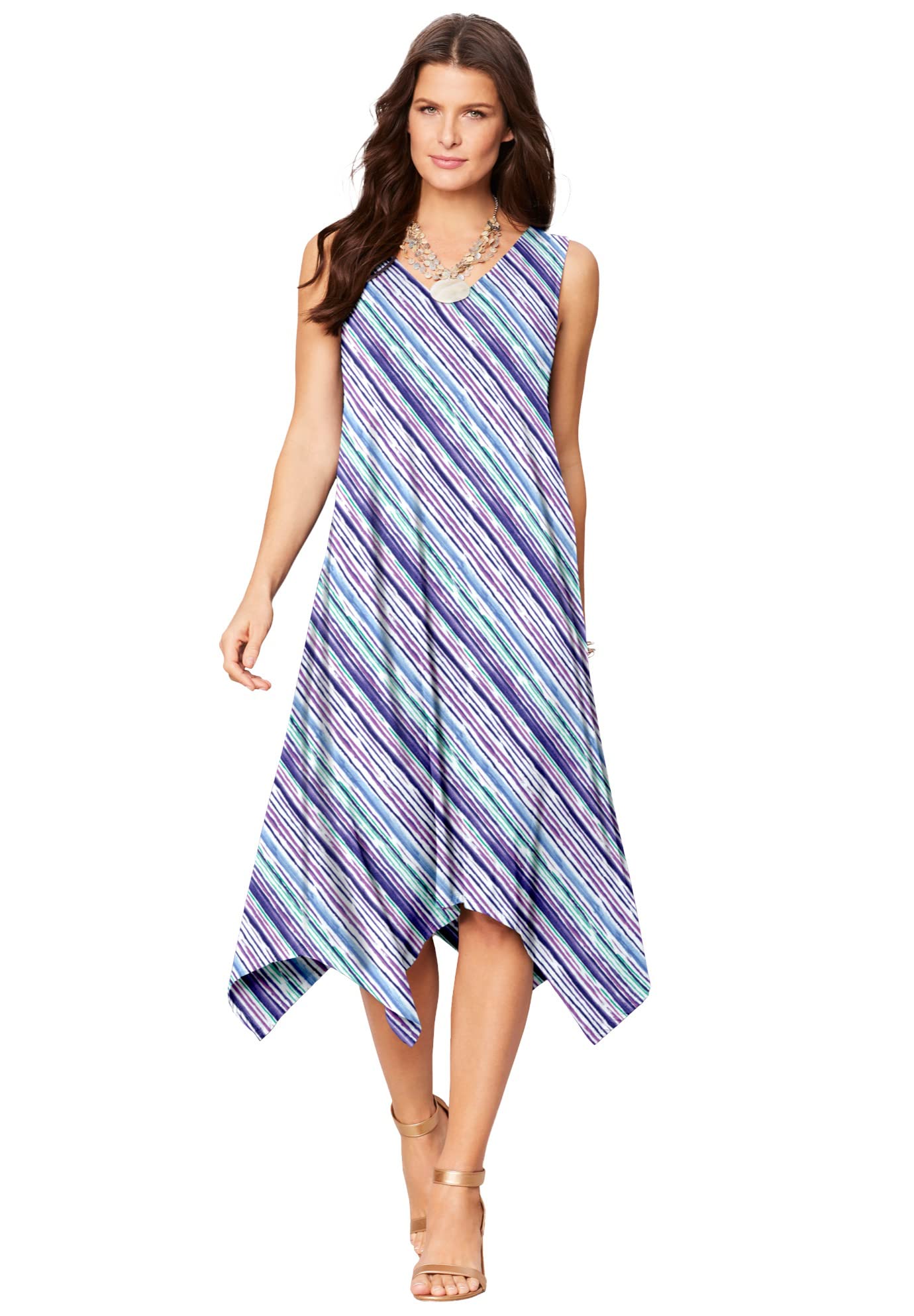 Roaman's Women's Plus Size Sleeveless Swing Dress - Flattering A-Line Summer Maxi Dress for Casual Wear, Beach Cover Up & Special Occasions