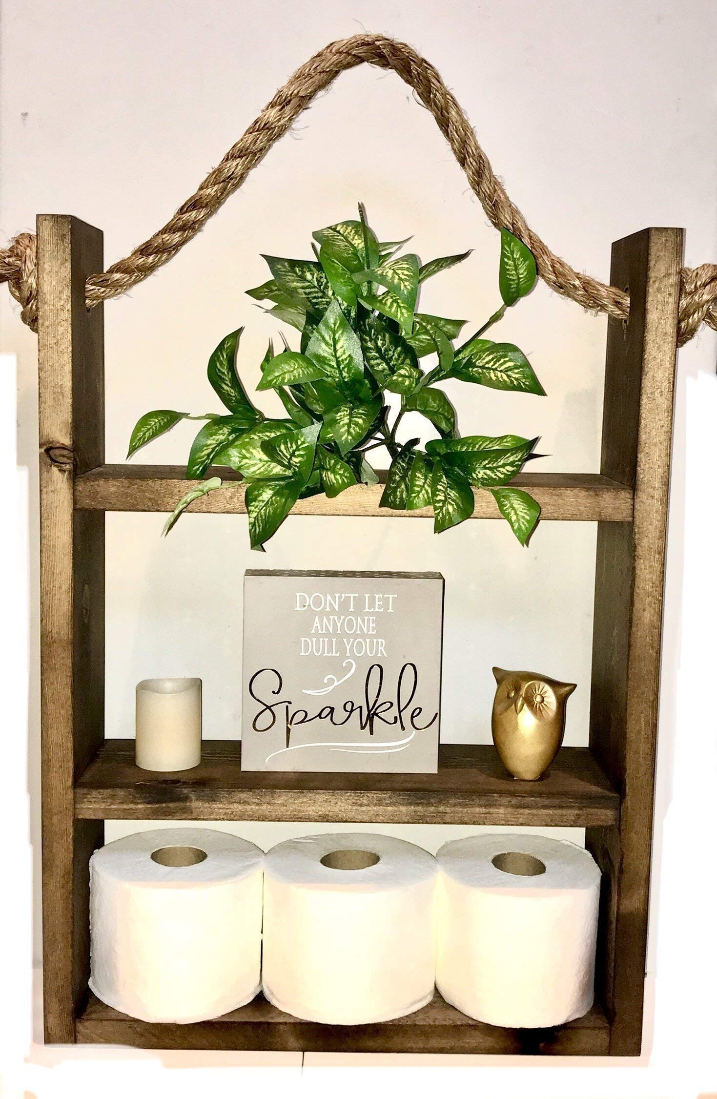 Hanging Shelf with Rope - Bathroom Storage Organizer for Towels, Plants & Decor | Space-Saving Wall Shelf for Small Bathrooms, Kitchens & Bedrooms