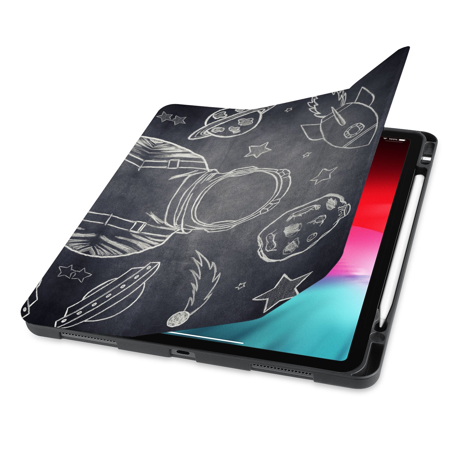 Premium iPad Trifold Case with Astronaut Space Design - Slim Protective Cover for iPad Air/Pro, Perfect for Work, Travel & School