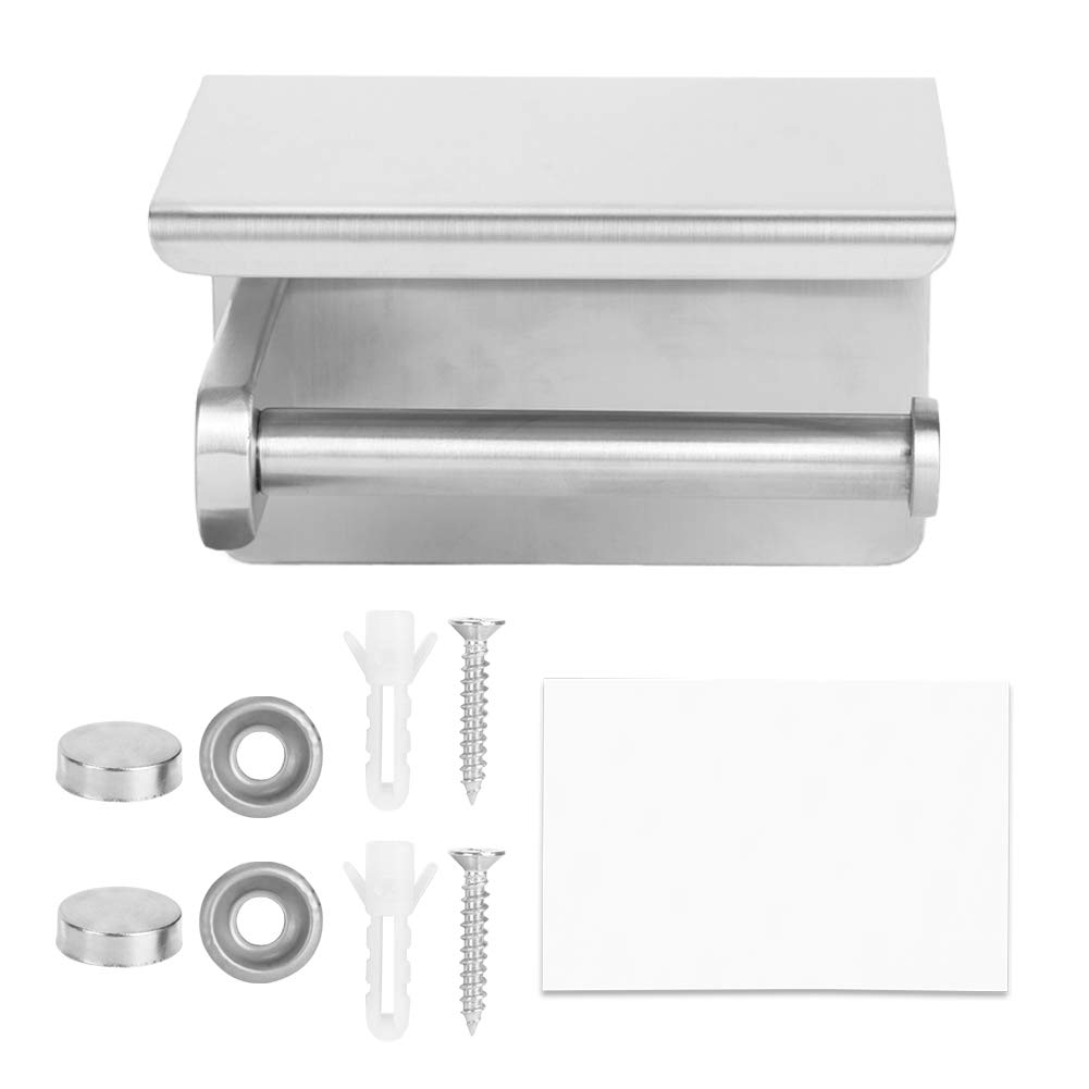 Stainless Steel Wall Mounted Toilet Paper Holder with Shelf - Space Saving Bathroom Tissue Roll & Phone Holder for Toilet, Kitchen & Home Use