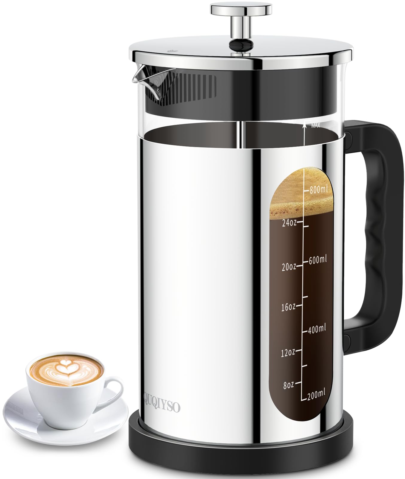 Premium 34oz French Press Coffee Maker - 304 Stainless Steel Cold Brew & Iced Coffee Maker with 4-Layer Filter, Heat-Resistant Borosilicate Glass - BPA Free, Rust-Free & Easy to Clean - Perfect for Home, Office & Camping Use