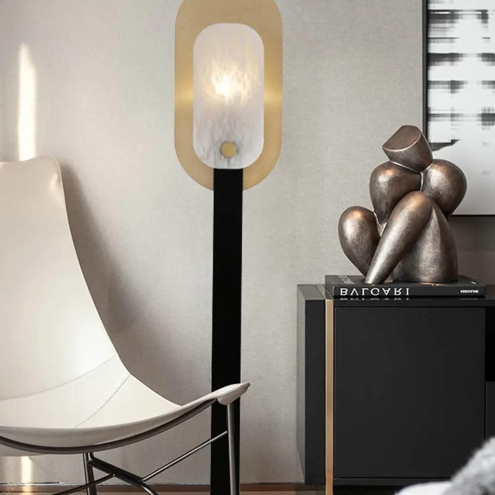 Modern Rectangular Rounded Corner Marble Floor Lamp - Elegant Home Decor Lighting for Living Room, Bedroom, or Office
