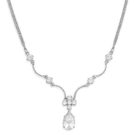 CZ 2 Strand Sterling Silver Necklace for Women - Elegant Layered 925 Silver Jewelry Gift for Her - Perfect for Date Night, Wedding & Everyday Wear