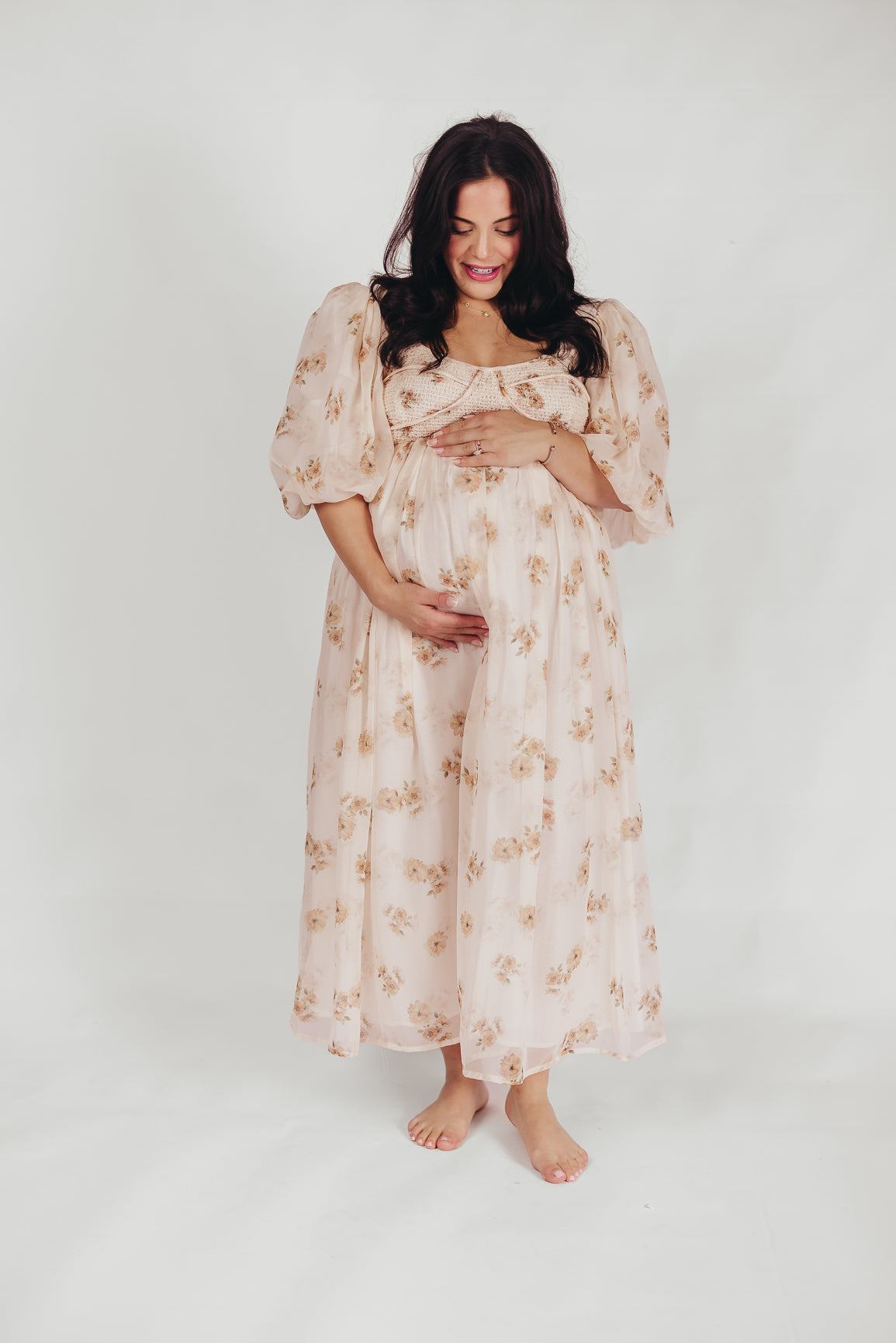 Harlow Maxi Dress in Taupe Floral - Bump Friendly Maternity Dress with Inclusive Sizing (S-3XL) | Perfect for Pregnancy, Beach Vacations & Special Occasions