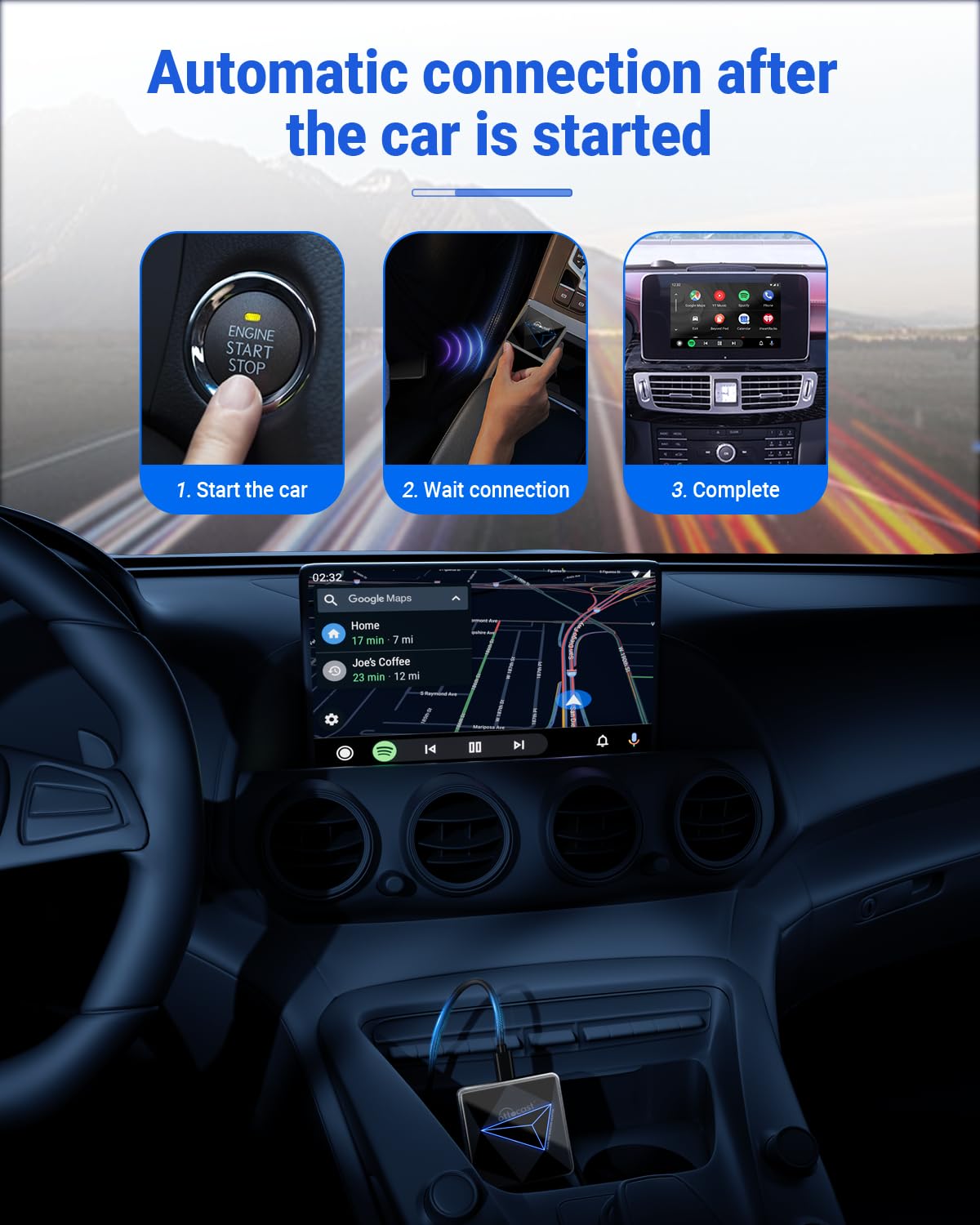 OTTOCAST A2Air Pro Wireless Android Auto Adapter 2023 Upgrade - Convert Wired to Wireless CarPlay for Android Phones, Plug & Play USB Dongle with Fast Connection & Low Latency - Perfect for Commuting, Road Trips and Hands-Free Driving