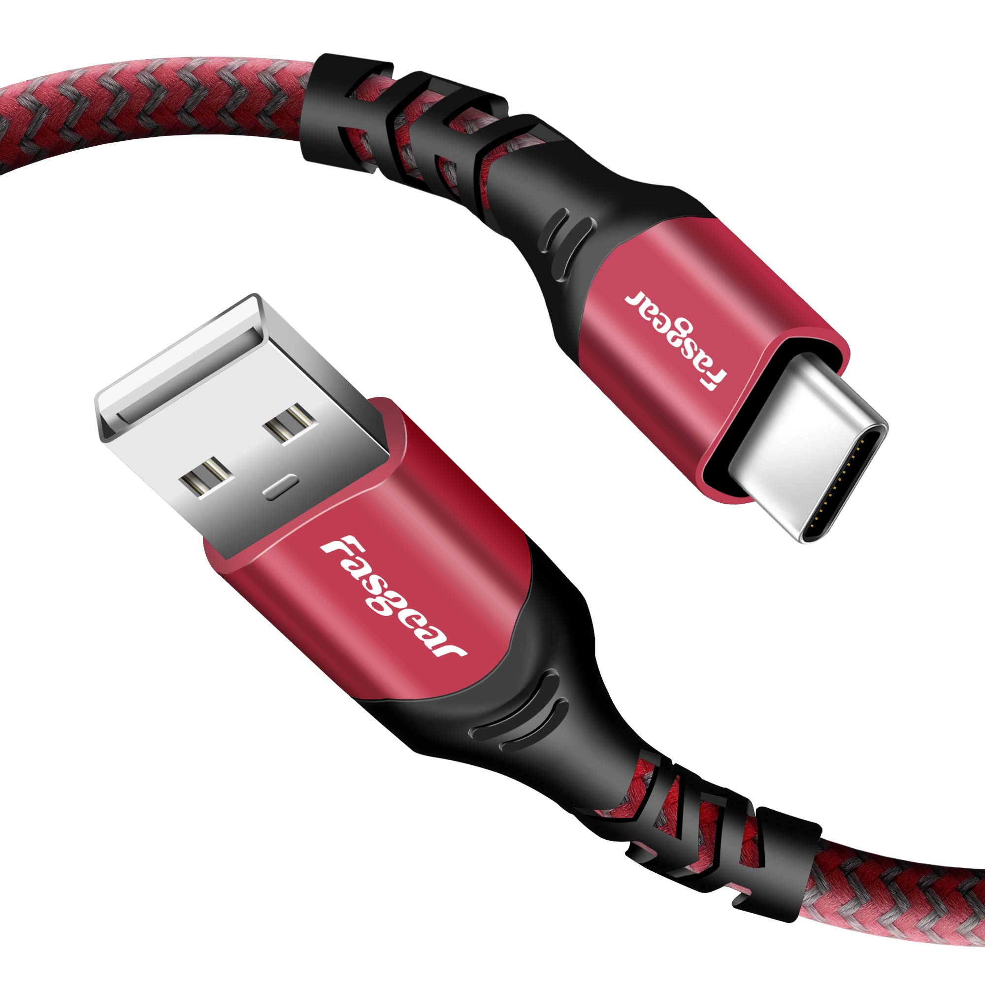 Fasgear 6ft USB A to USB C Cable - 3A Fast Charging Nylon Braided Cord for PS5 Controller, iPad 10th, Samsung Galaxy S23/S22/S21/Note 10, Moto G7, LG USB-C Phones - Red | Perfect for Gaming, Travel & Home Charging