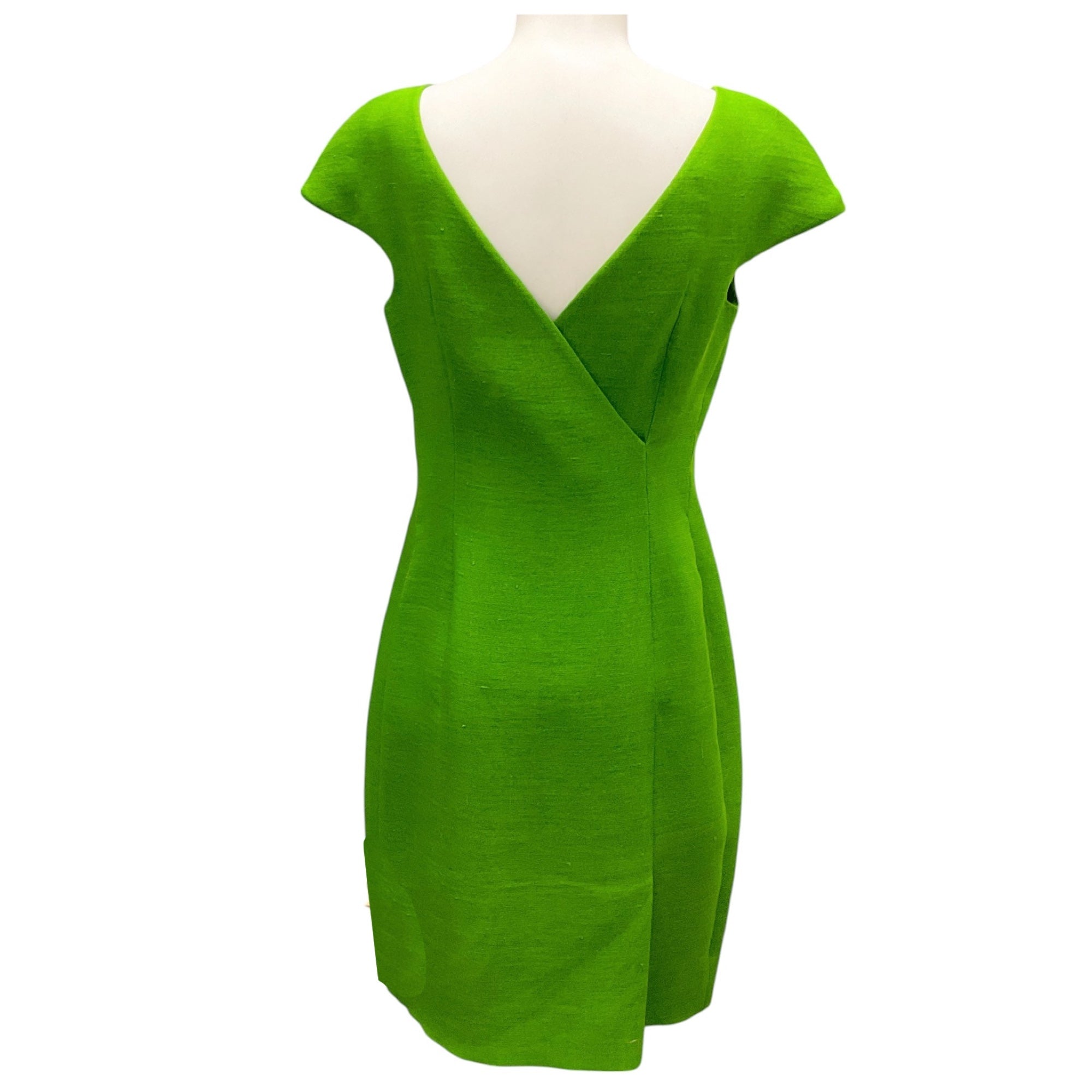 Akris Green Cap Sleeve Silk Shantung Dress for Women - Elegant Cocktail Party & Wedding Guest Attire
