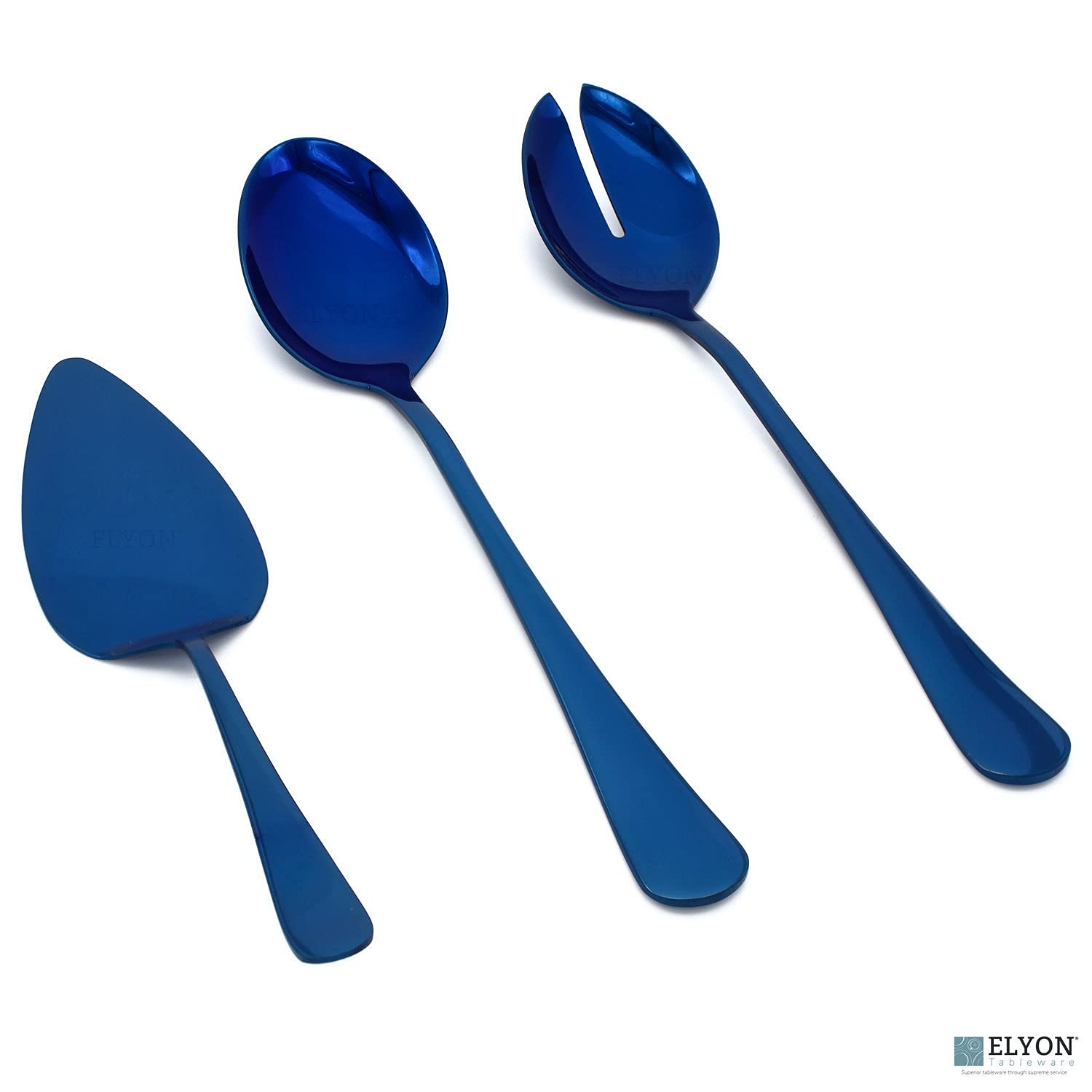 Blue Stainless Steel Serving Spoons Set - 3-Piece Mirror Finish for Salads & Pies