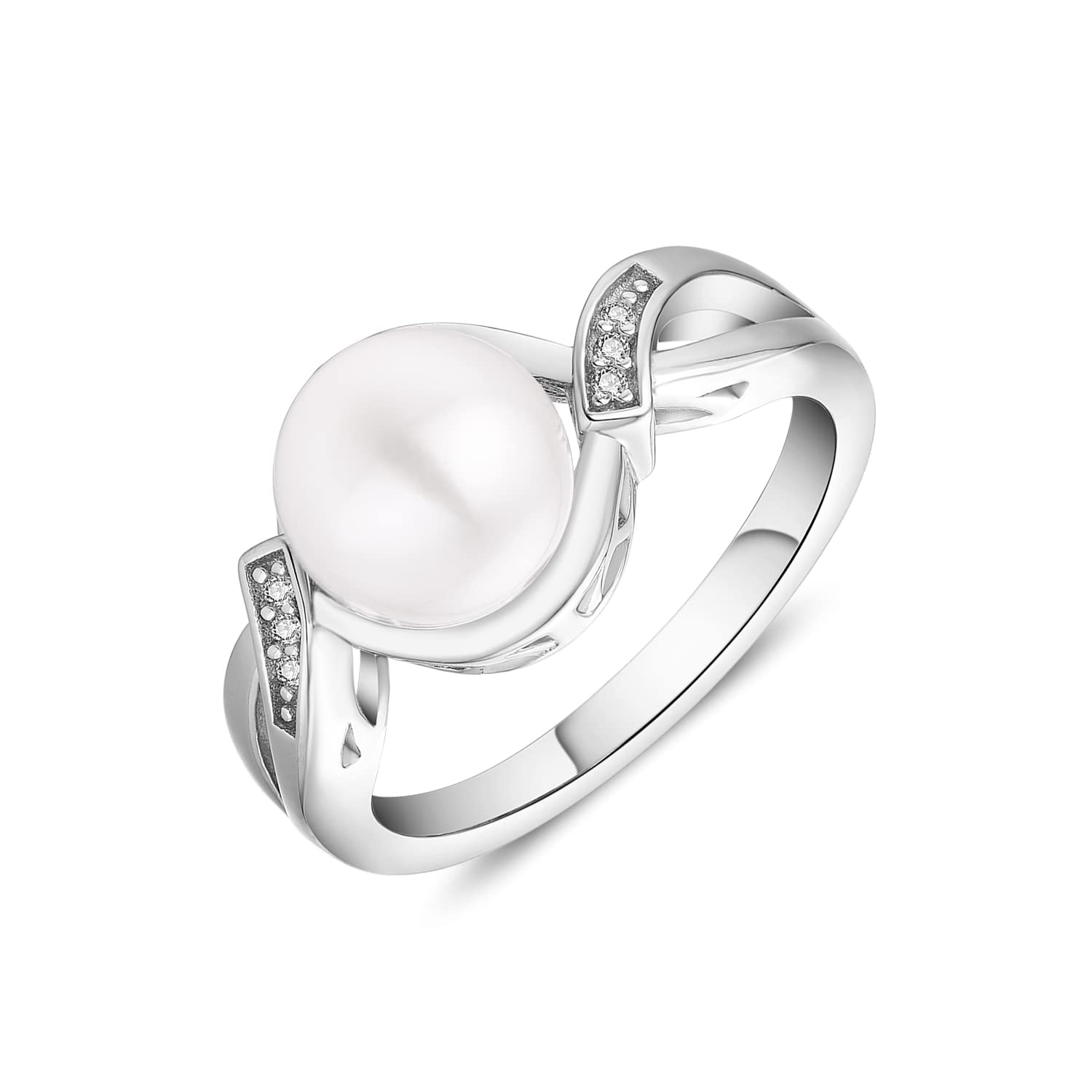 JO WISDOM 925 Sterling Silver Infinity Ring with 9mm White Freshwater Pearl & Cubic Zirconia - Elegant Women's Jewelry for Wedding, Anniversary, Birthday Gift (Sizes 5-10)