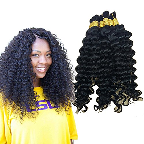 Brazilian Deep Curly Wave Bulk Human Hair for Braiding - No Weft Wholesale 4 Bundles 400g (16/18/20/22 Inch, Natural Black #1B) - Perfect for Protective Styles, Weaves & Natural Hair Extensions