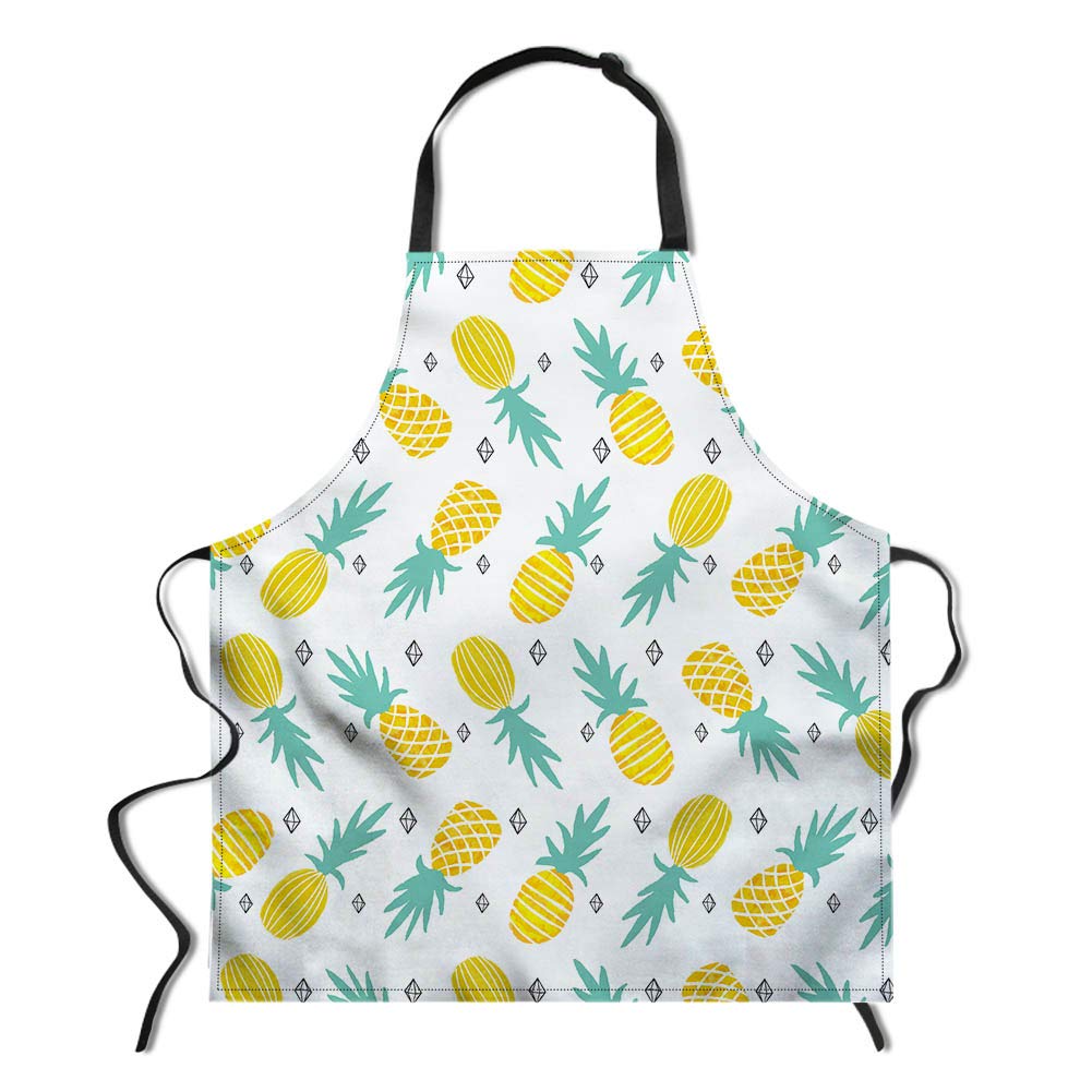 Chaqlin Adjustable Pineapple Print Apron for Restaurant, Home Kitchen & Cooking - Perfect Mother's Day Gift & Chef Apparel for Baking, BBQ, Grilling