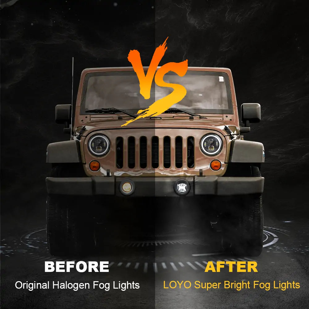 LOYO 4 Inch LED Fog Lights - Waterproof Off-Road Lights for Jeep Wrangler JK & JKU (2007-2018) - DOT & E-Mark Certified - Perfect for Night Driving, Off-Roading & Extreme Weather Conditions